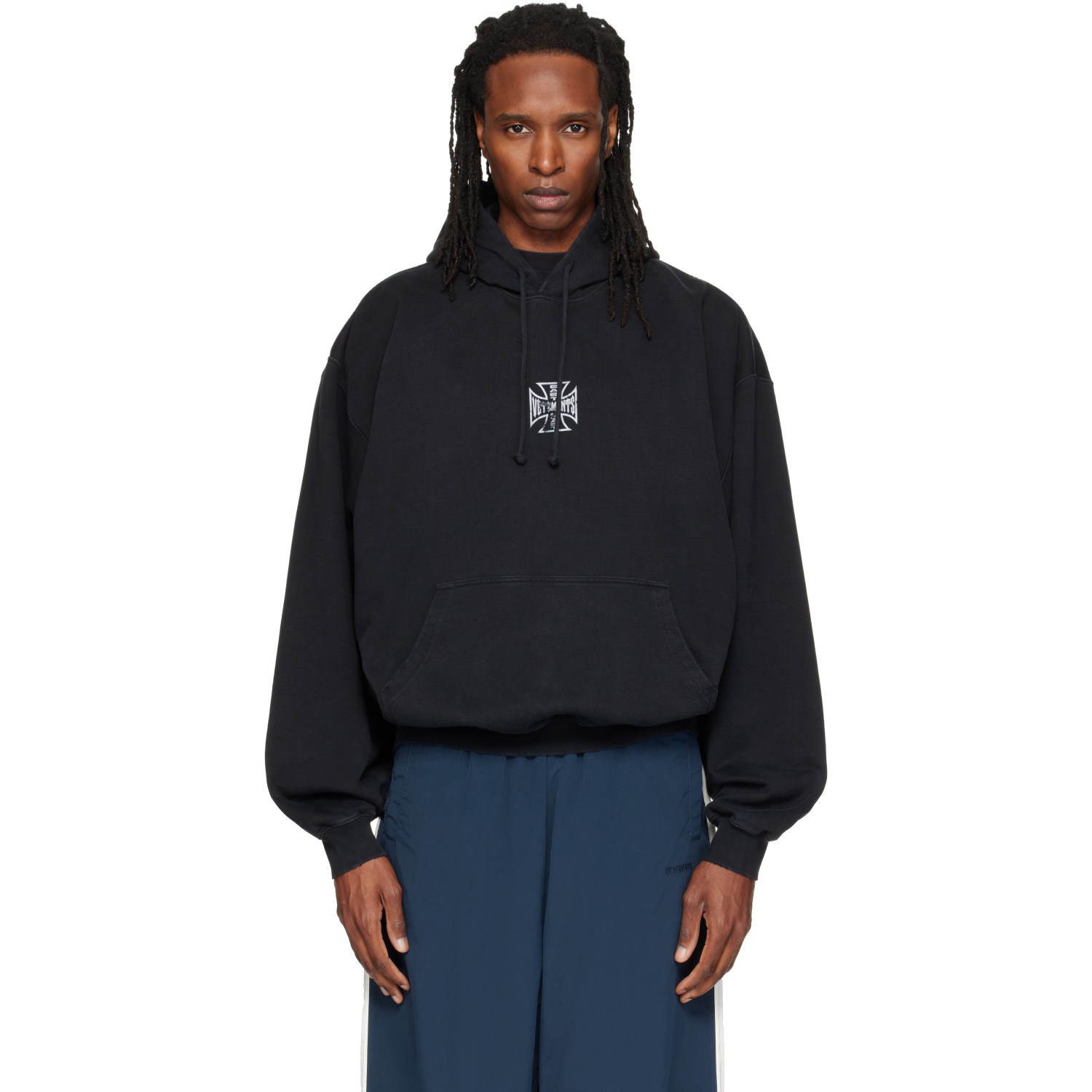 VETEMENTS Black Biker Cross Logo Oversized Hoodie