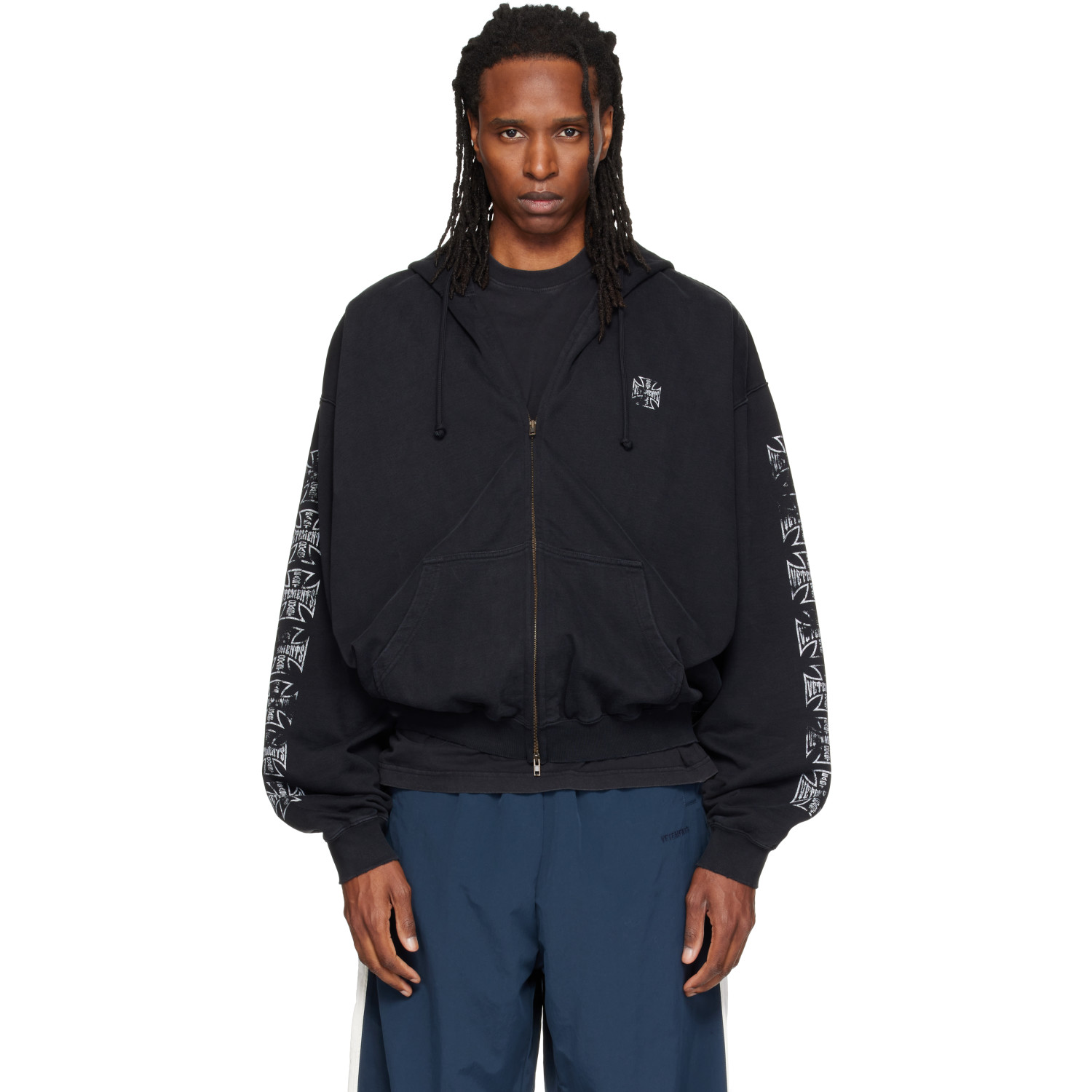 VETEMENTS Black Biker Cross Logo Zip Up Hoodie