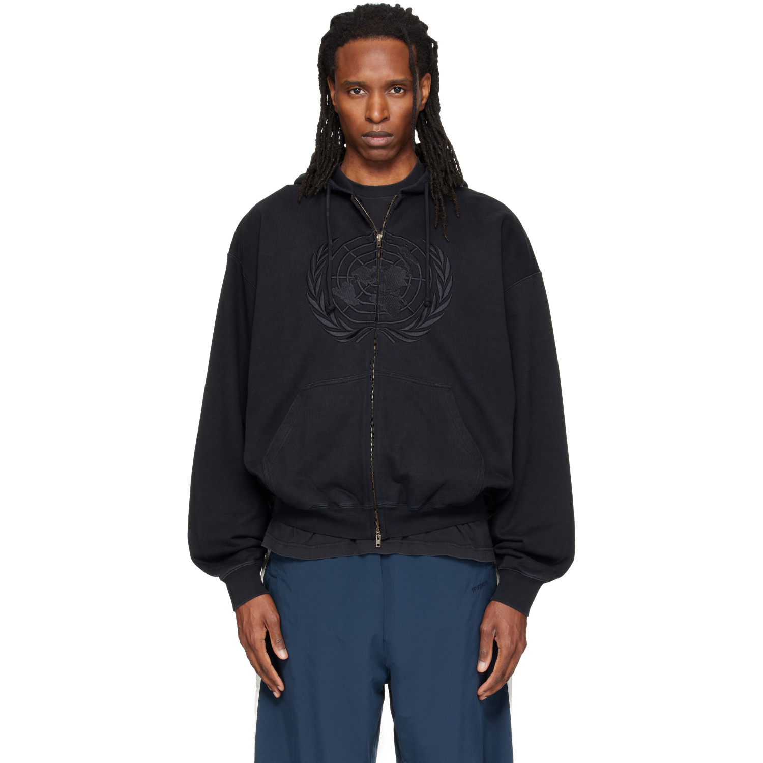 VETEMENTS Black Embroidered Zip Up Hoodie