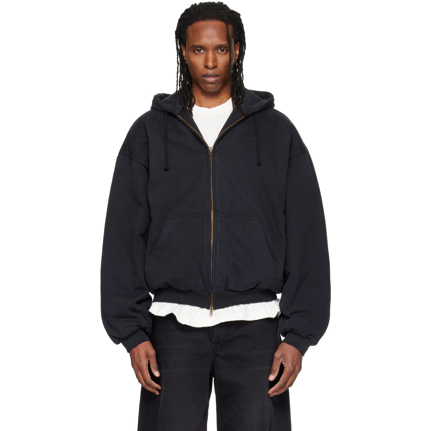 VETEMENTS Black Puffed Zip Up Hoodie