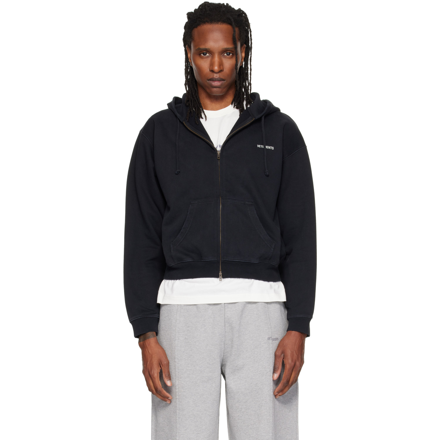 VETEMENTS Black Classic Logo Fitted Zip Up Hoodie