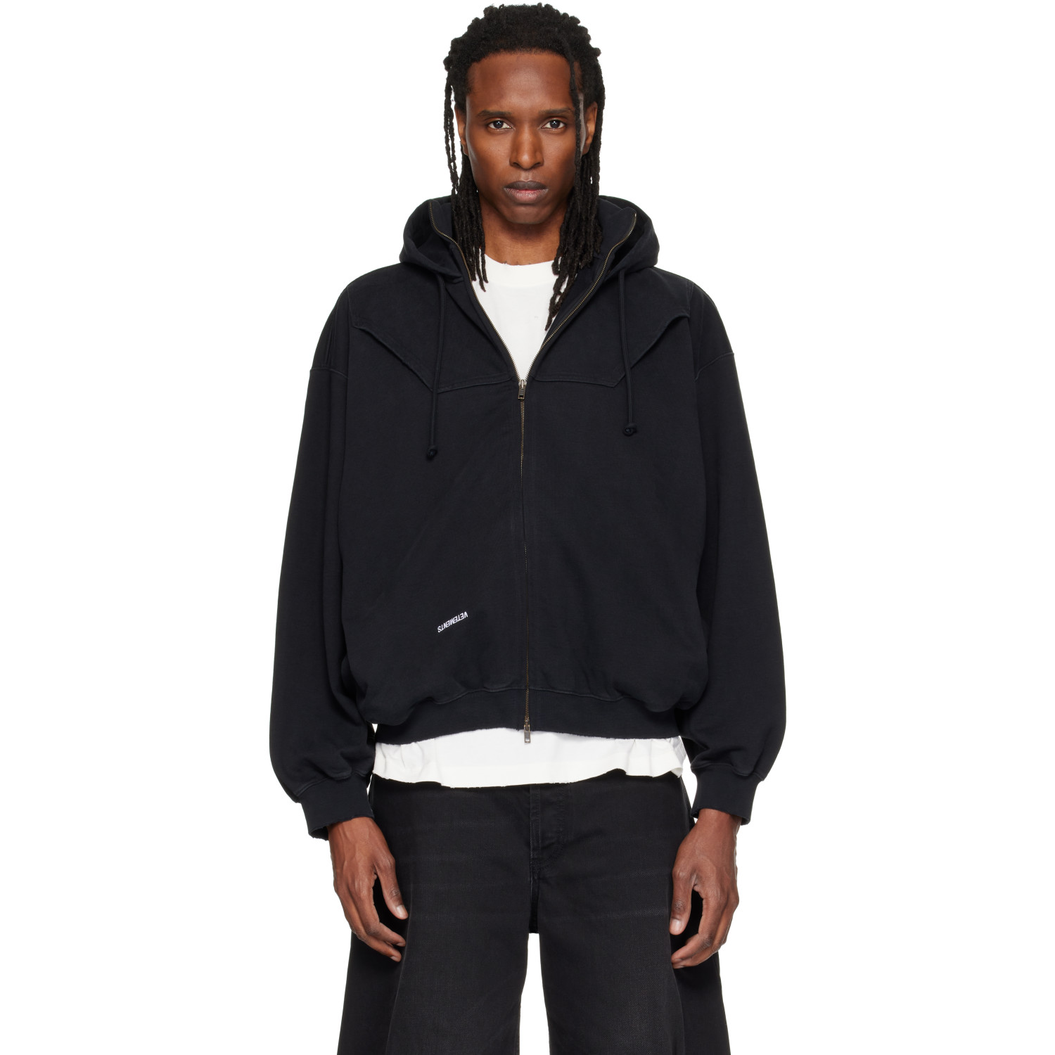 VETEMENTS Black Upside-Down Zip Up Hoodie