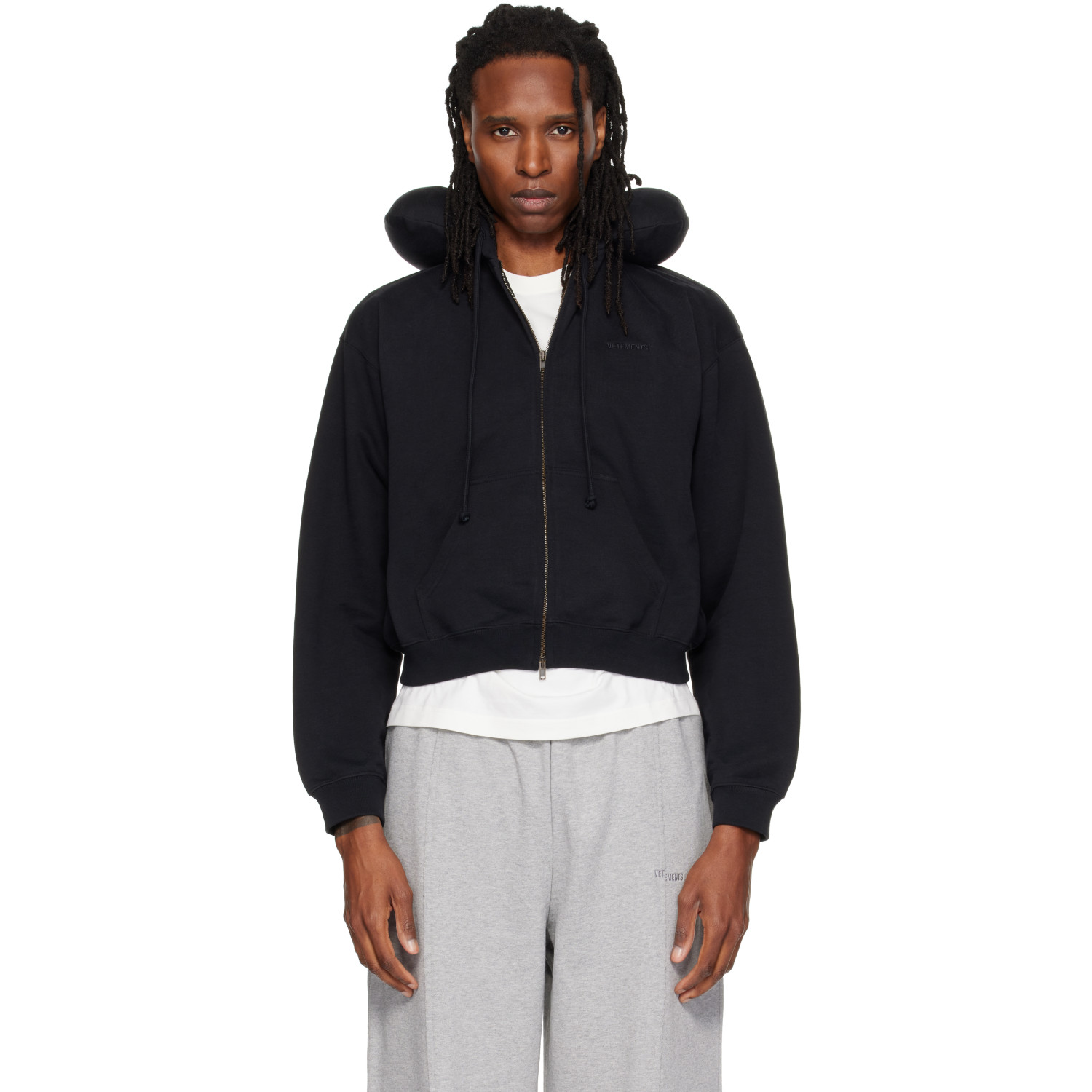 VETEMENTS Black Neck Pillow Fitted Zip Up Hoodie