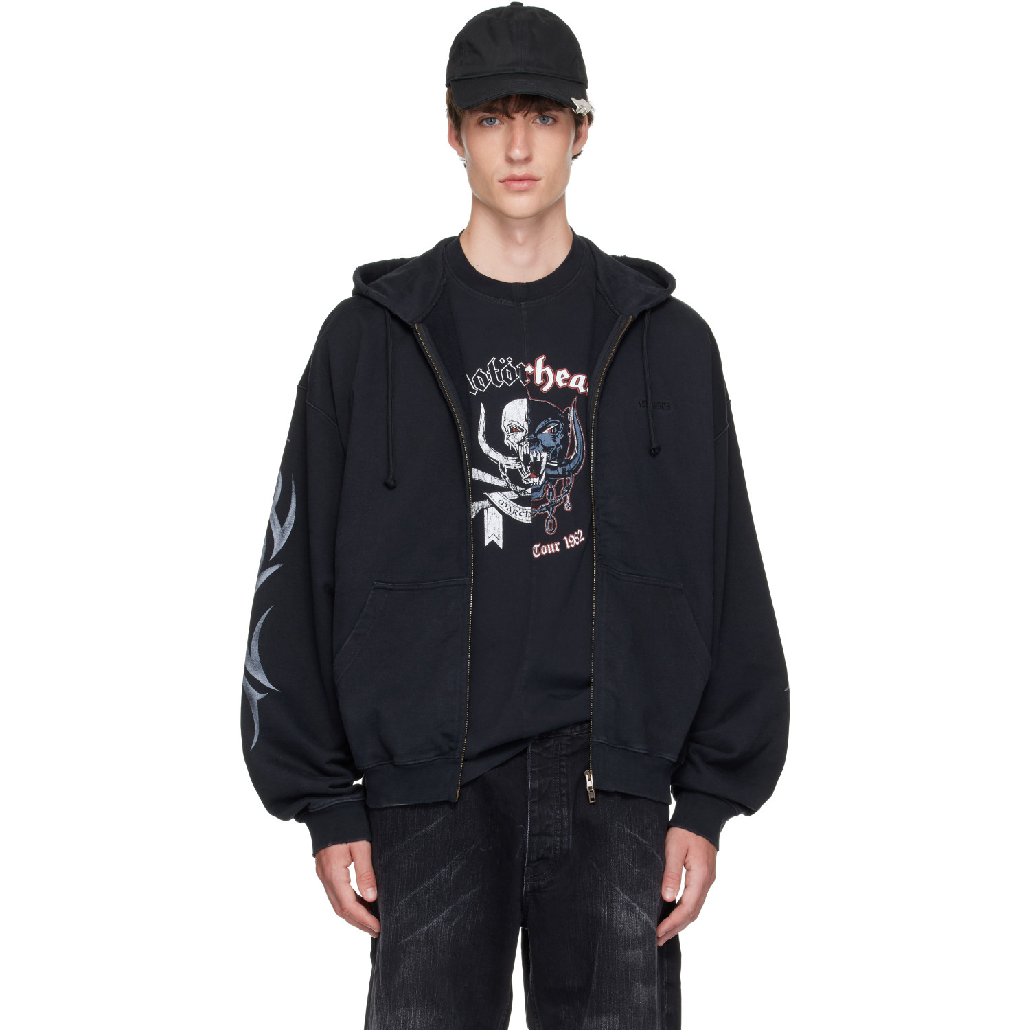 VETEMENTS Black Graffiti Zip Up Hoodie