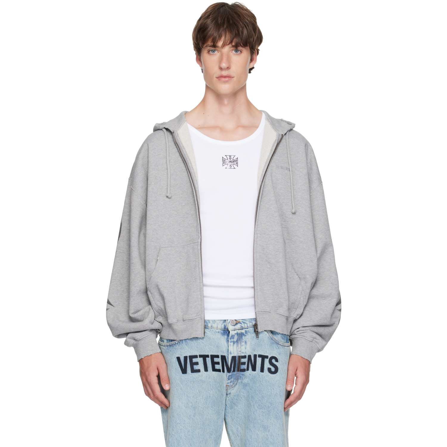 VETEMENTS Gray Graffiti Zip Up Hoodie