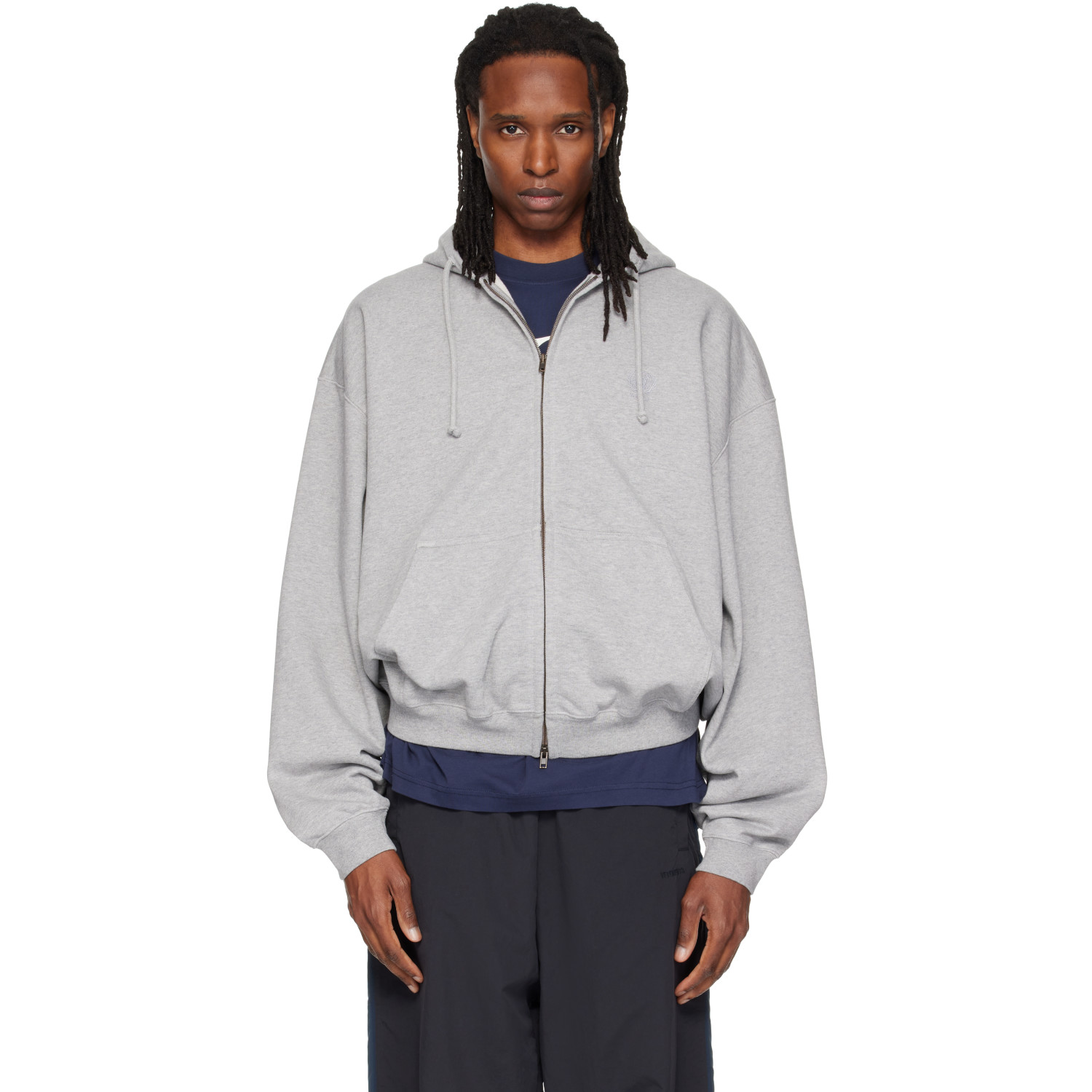 VETEMENTS Gray Embroidered Zip Up Hoodie
