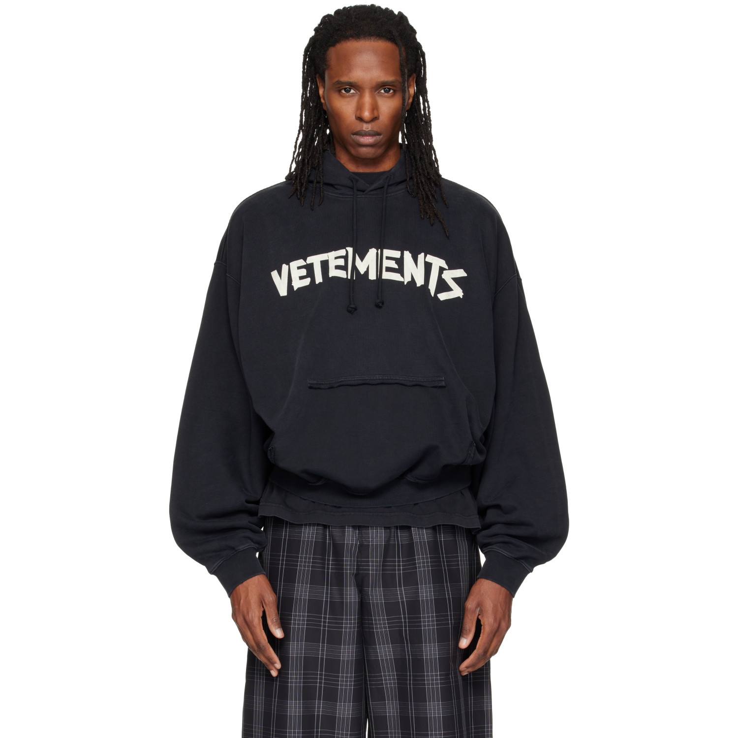 VETEMENTS Black Tape Logo Destroyed Hoodie
