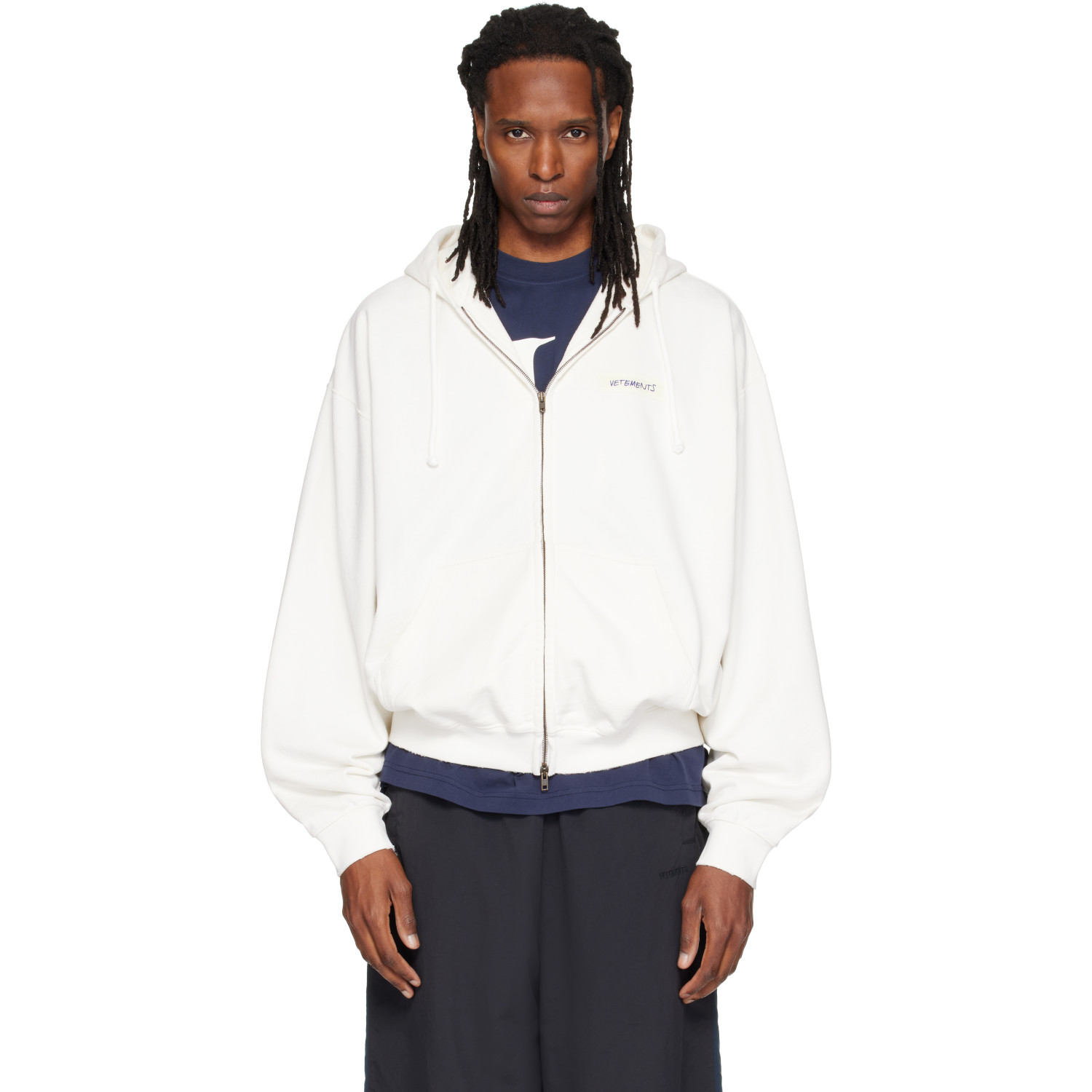VETEMENTS White Scribbled Logo Zip Up Hoodie