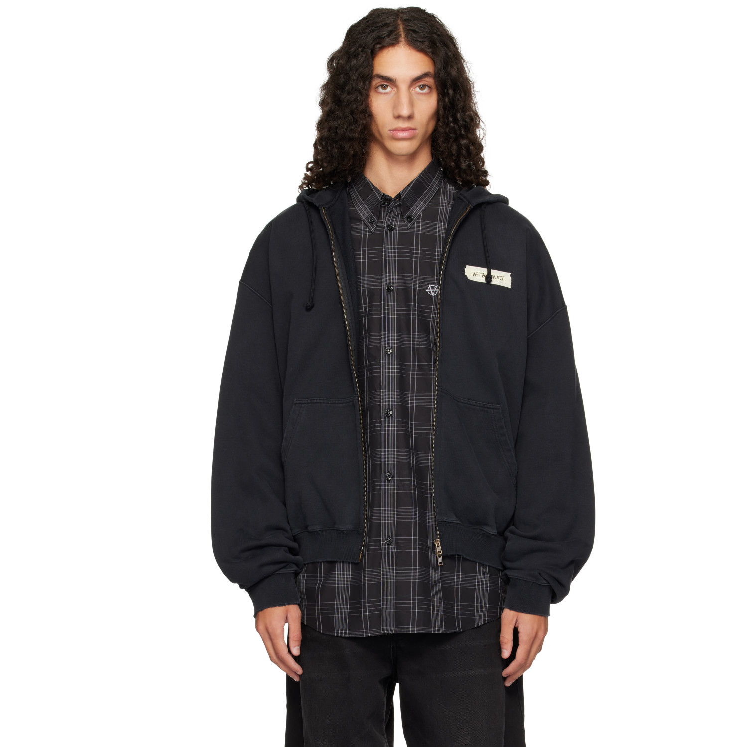 VETEMENTS Black Scribbled Logo Zip-Up Hoodie