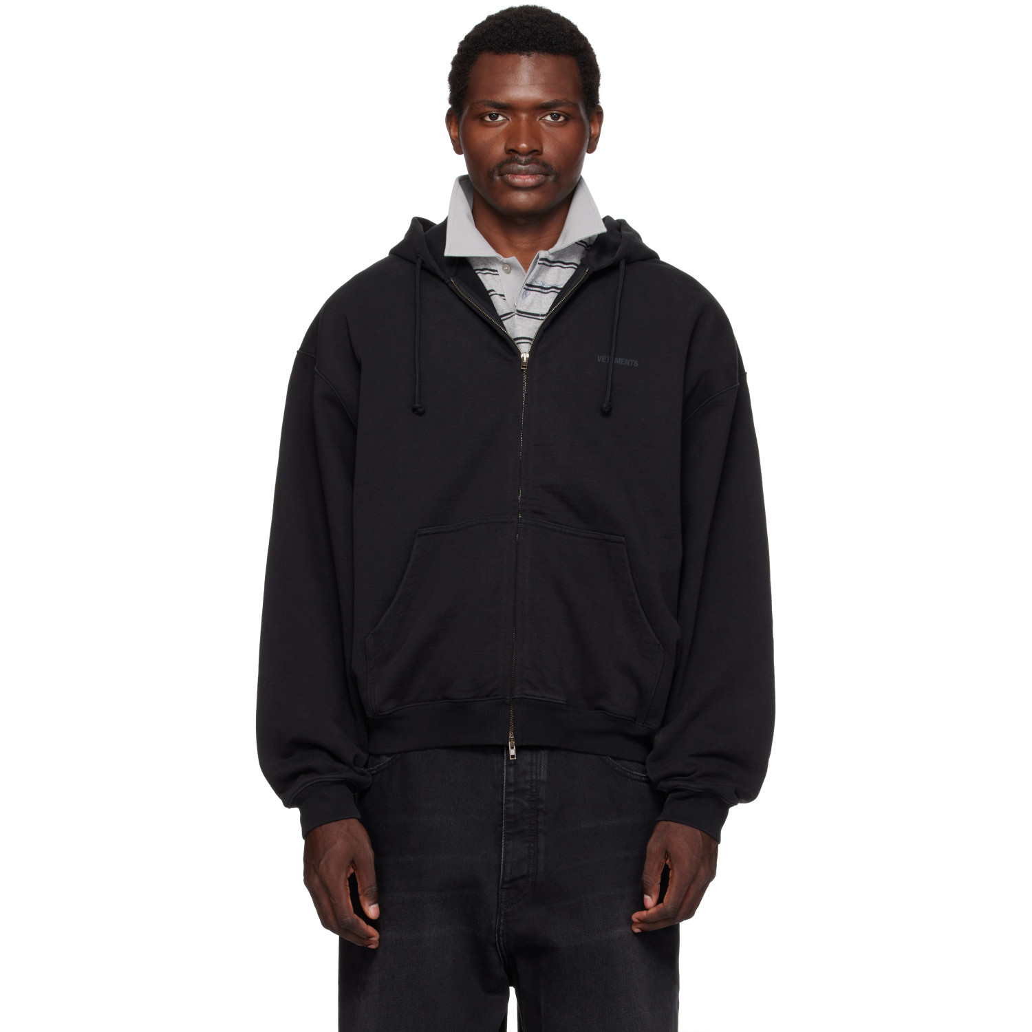 VETEMENTS Black Classic Logo Zip-Up Hoodie