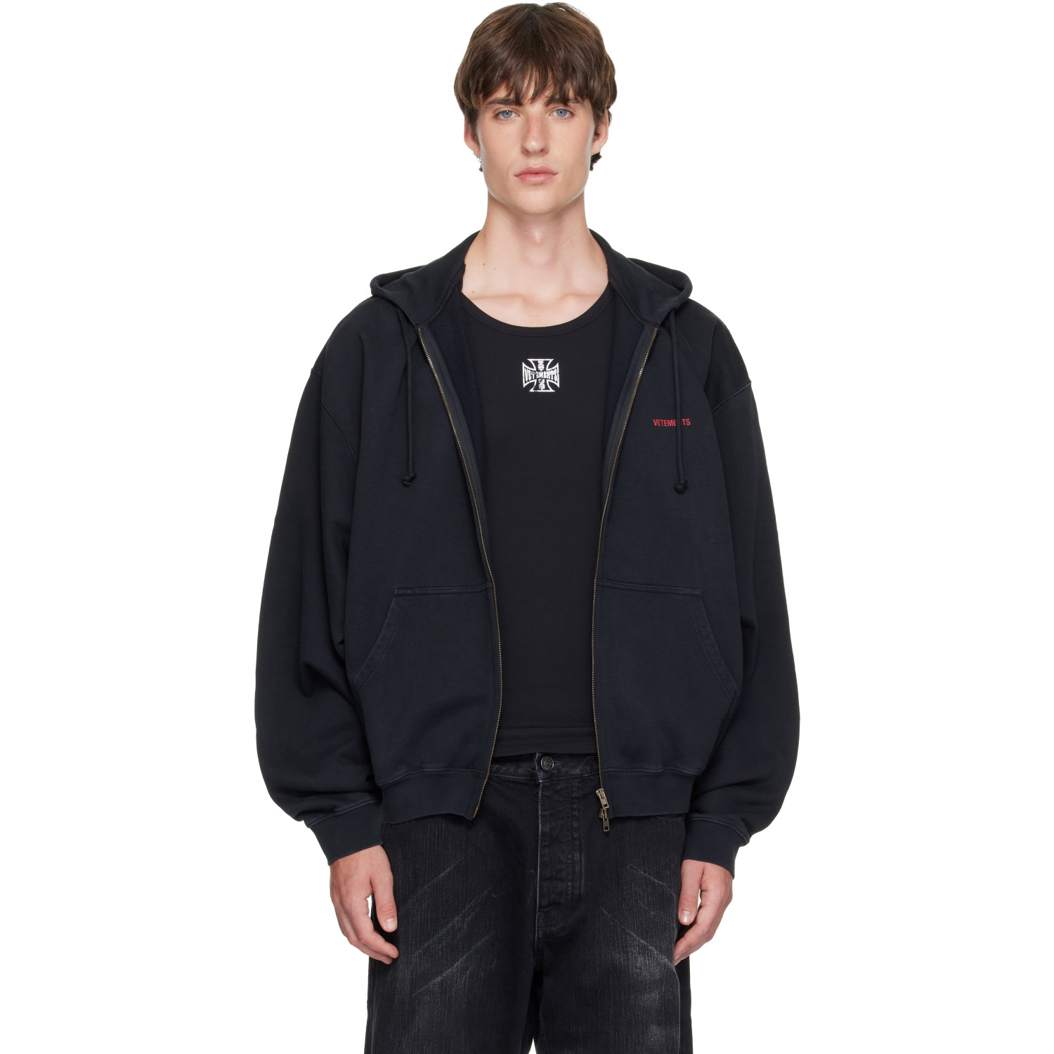 VETEMENTS Black Classic Logo Zip Up Hoodie