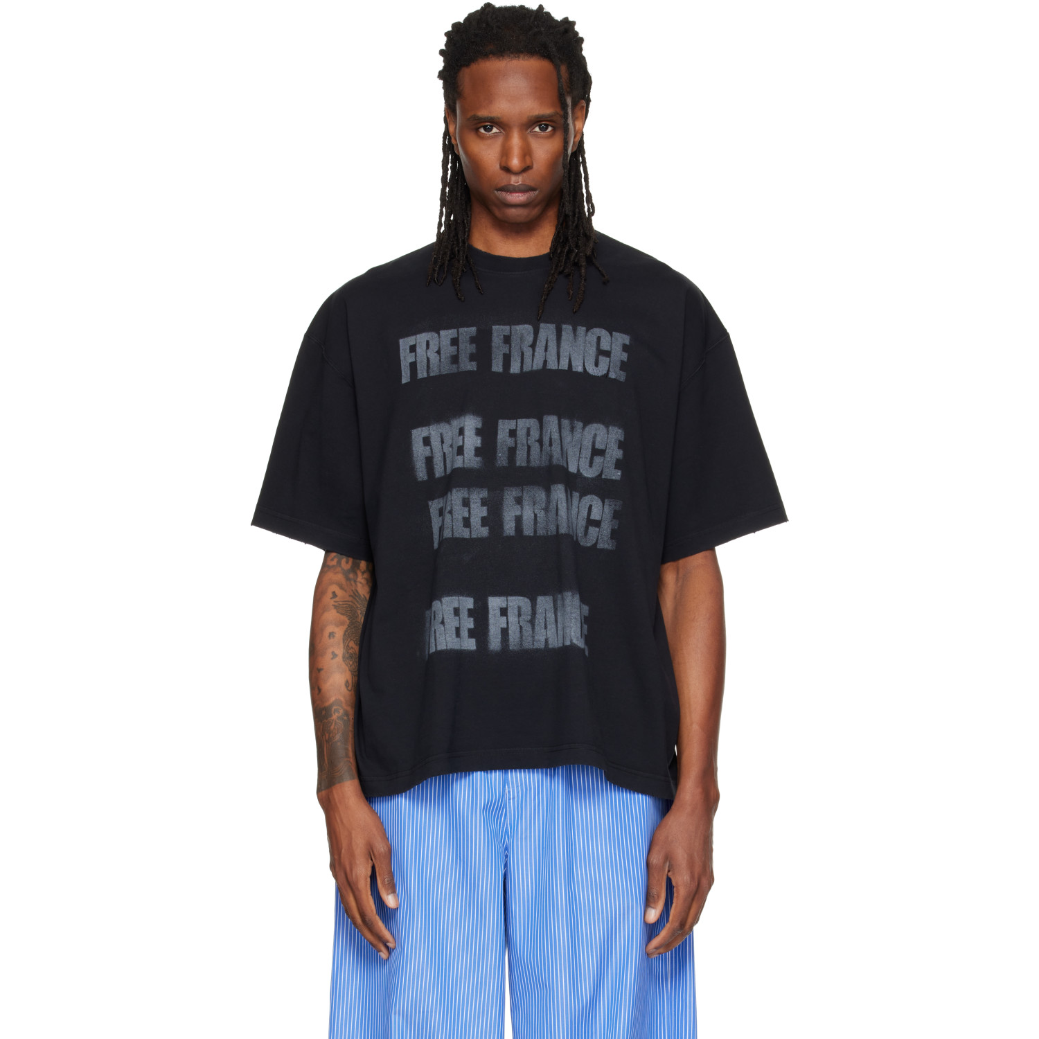 VETEMENTS Black Boxy 'Free France' T-shirt