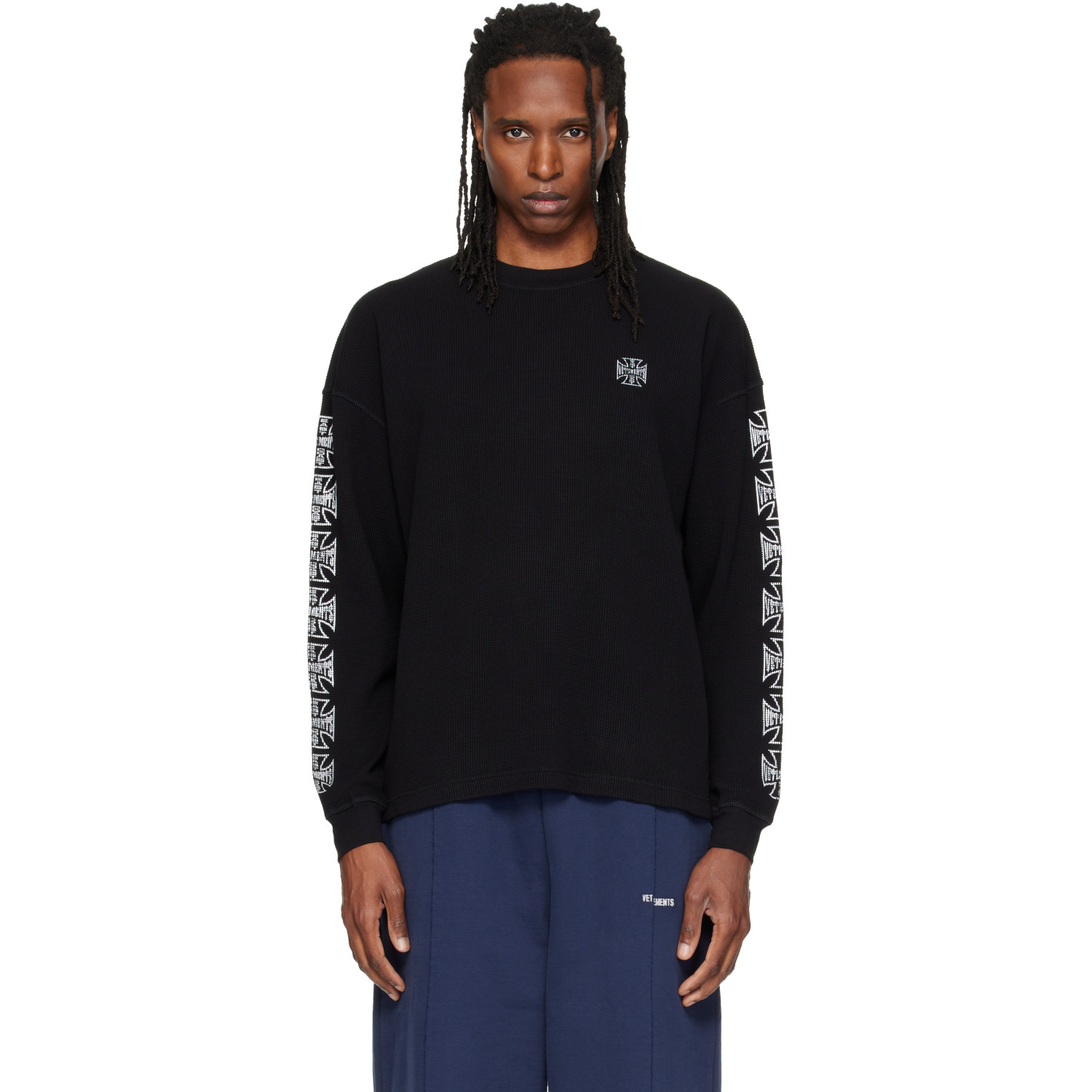 VETEMENTS Black Biker Cross Logo Longsleeve T-shirt