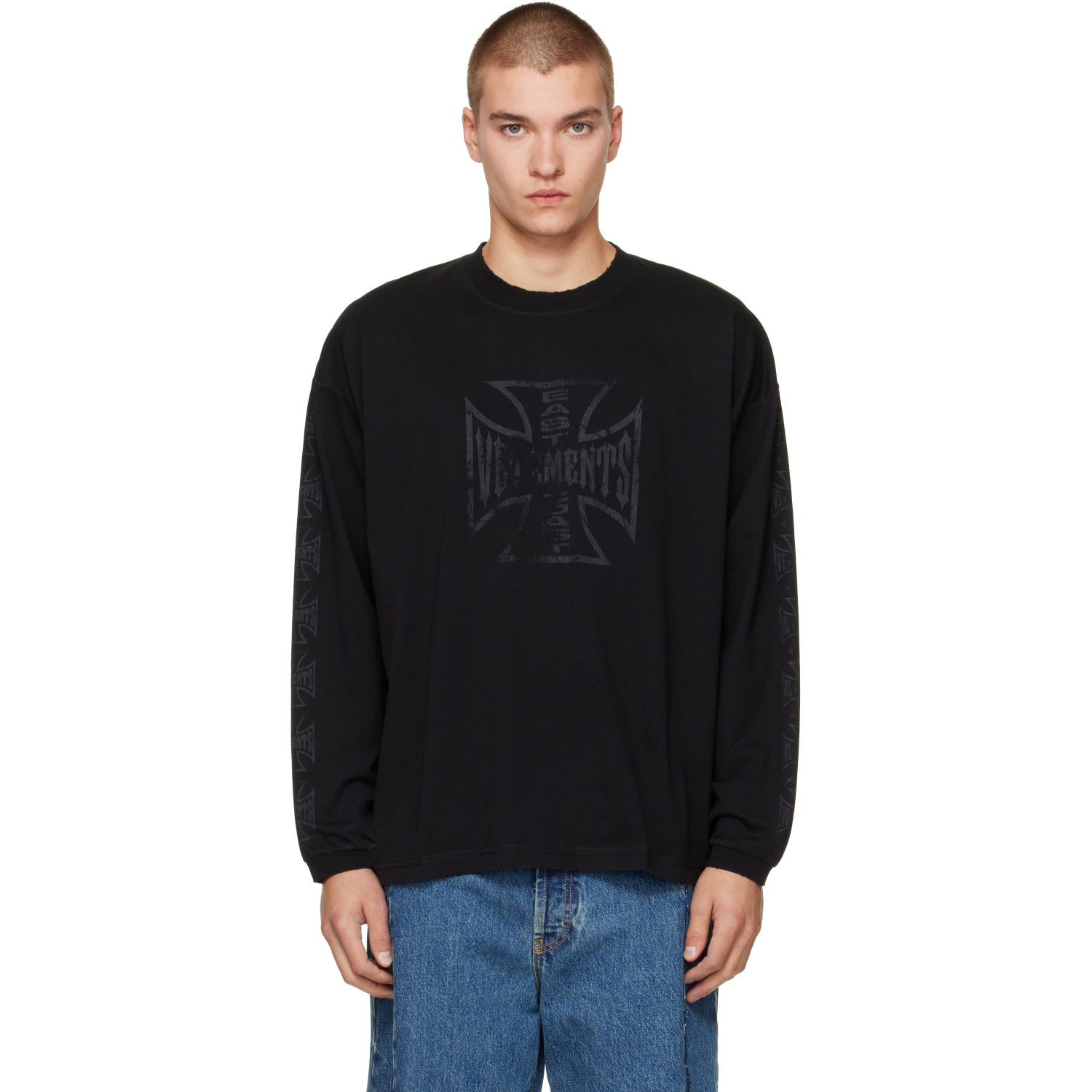 VETEMENTS Black Biker Cross Logo Longsleeve T-shirt