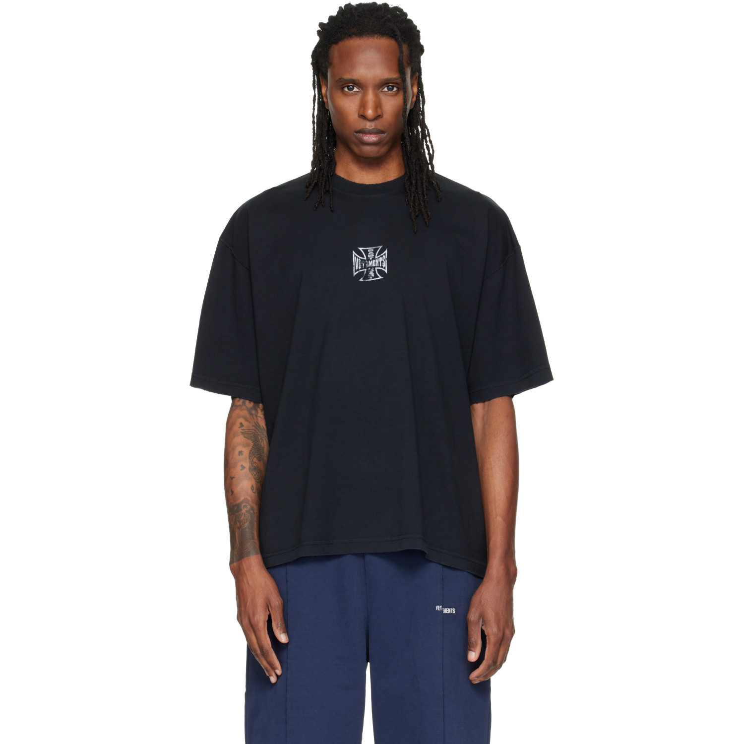 VETEMENTS Black Biker Cross Logo Boxy T-shirt