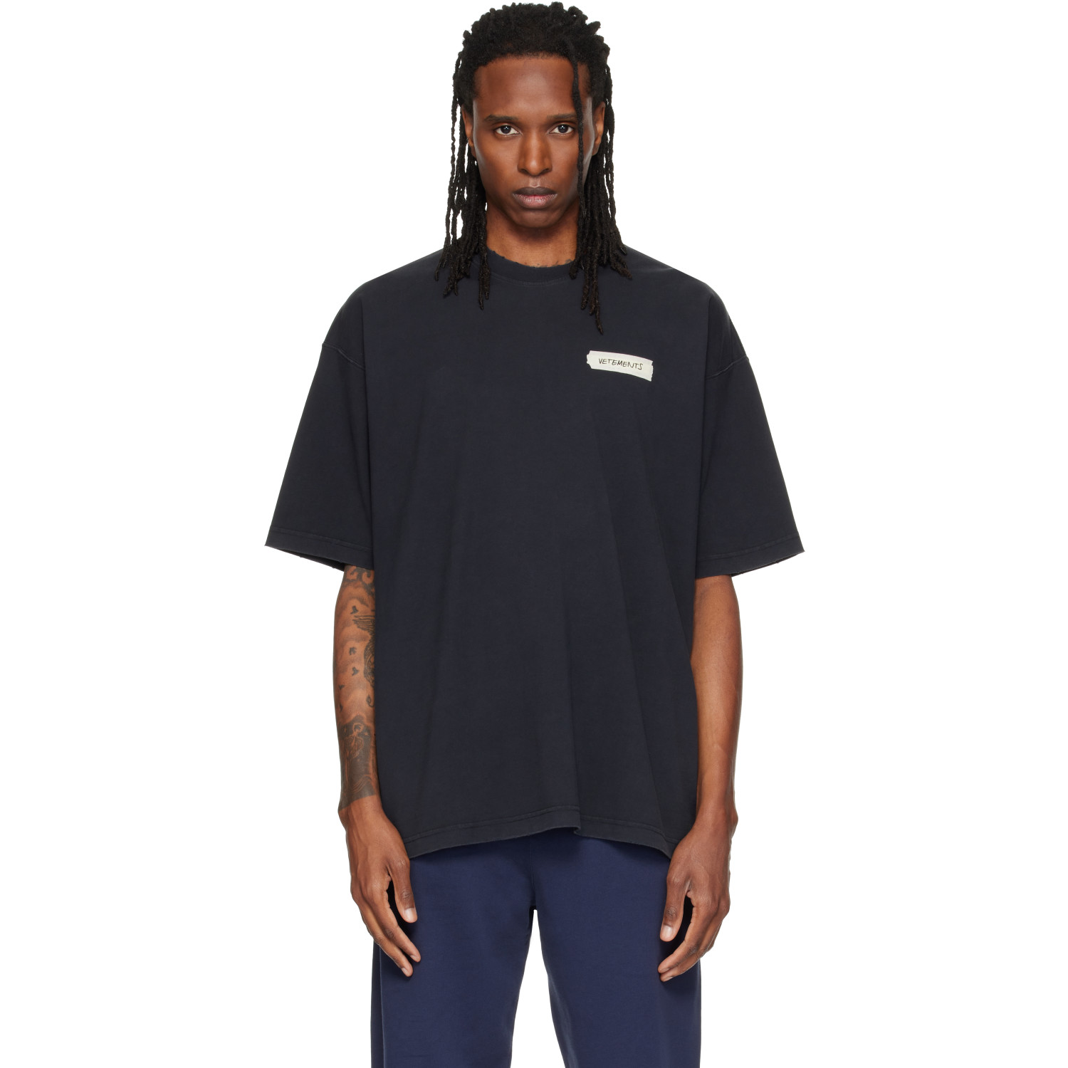 VETEMENTS Black Scribbled Logo Oversized T-shirt