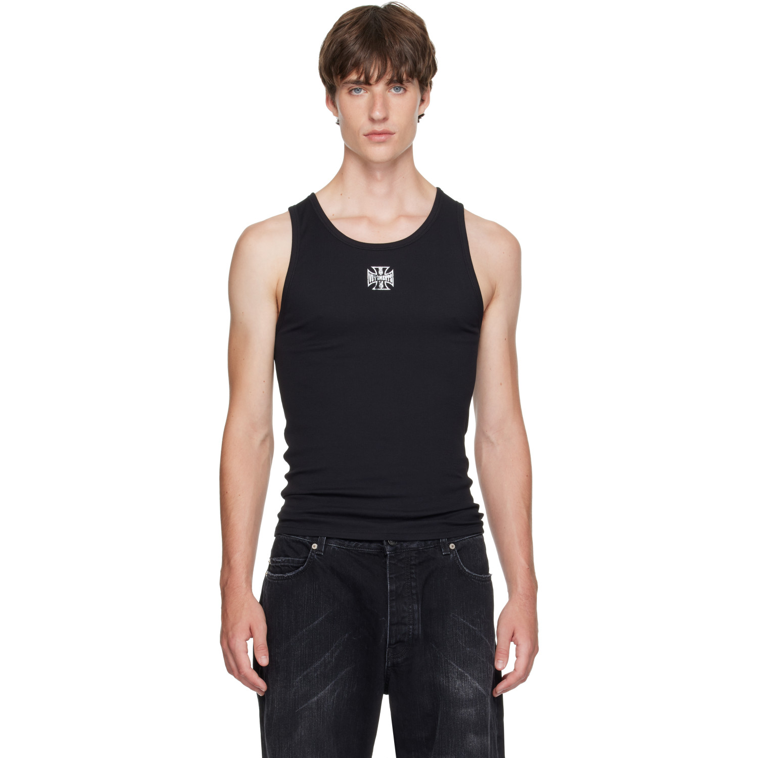 VETEMENTS Black Biker Cross Logo Tank Top