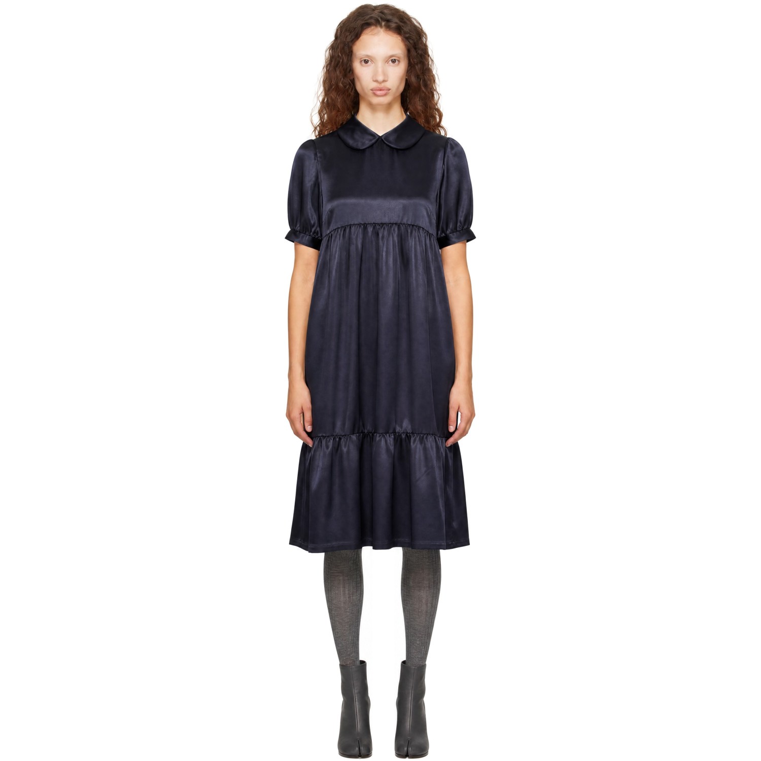 Comme des Garçons Girl Navy Thin Satin Garment Washed Midi Dress