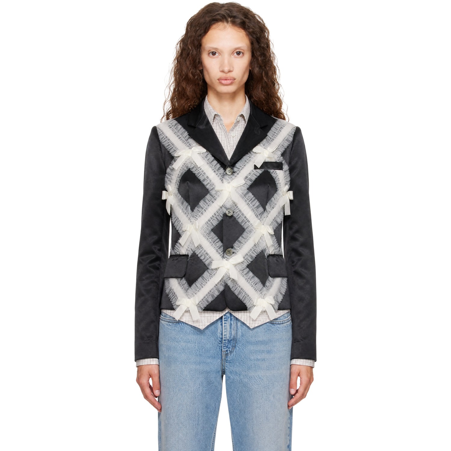 Comme des Garçons Girl Black Satin Gather Tape Decoration Blazer