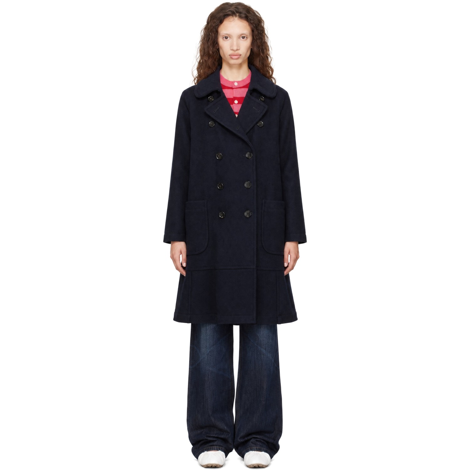 Comme des Garçons Girl Navy Wool Nylon Melton Coat