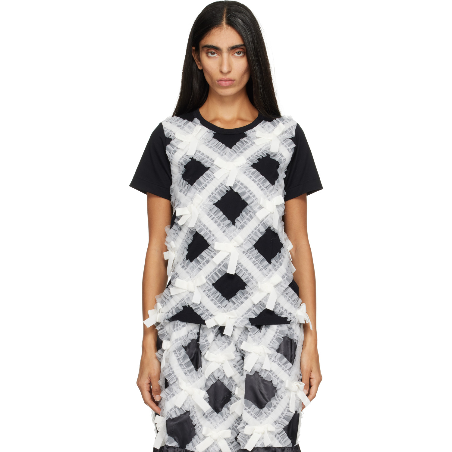 Comme des Garçons Girl Black & White Gather Tape Decoration T-shirt