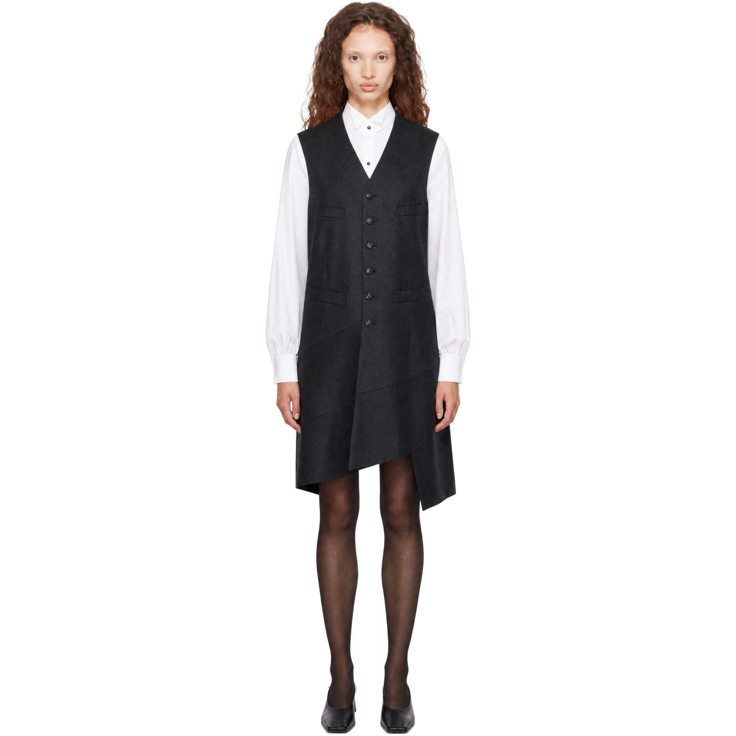 Comme des Garçons Comme des Garçons Gray Paneled Wool Midi Dress