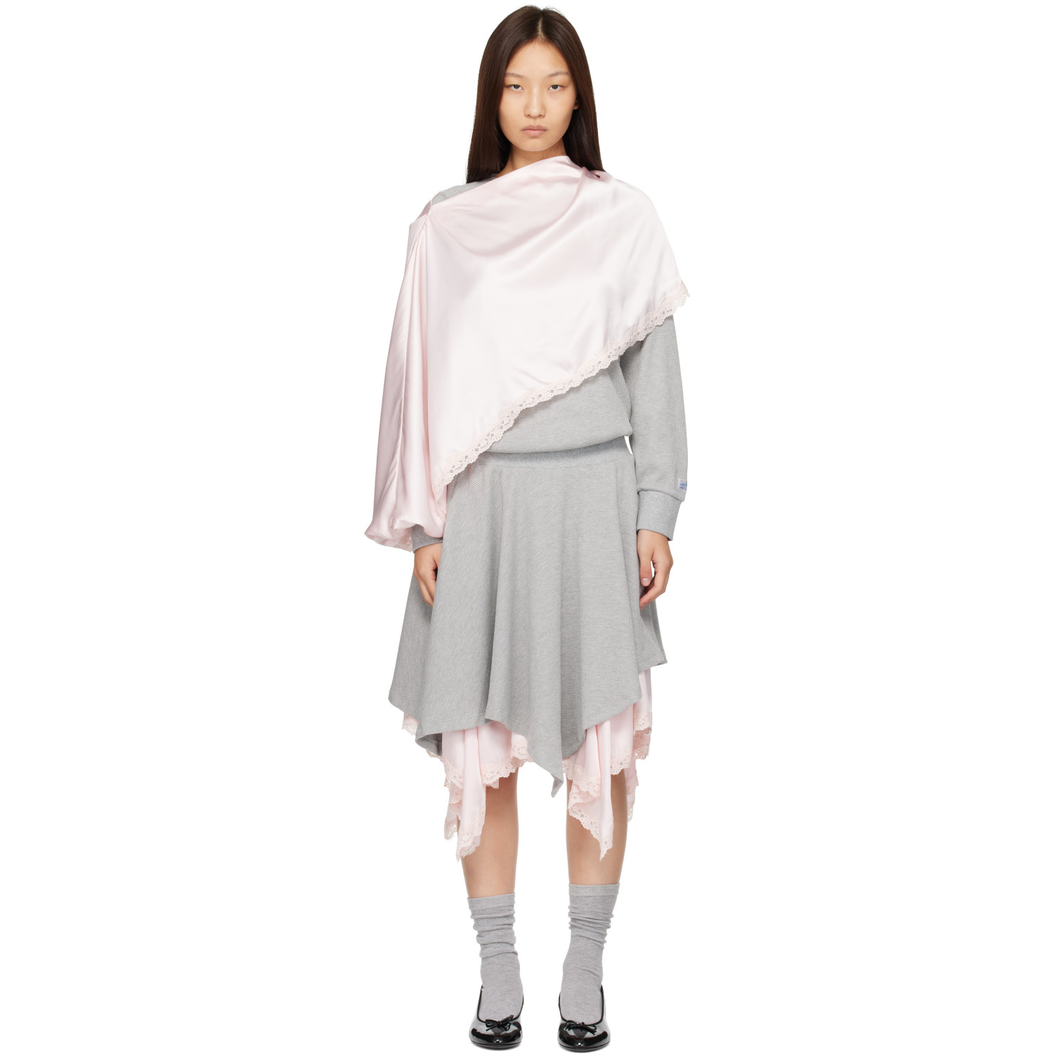 Sandy Liang Gray & Pink Tulsa Midi Dress