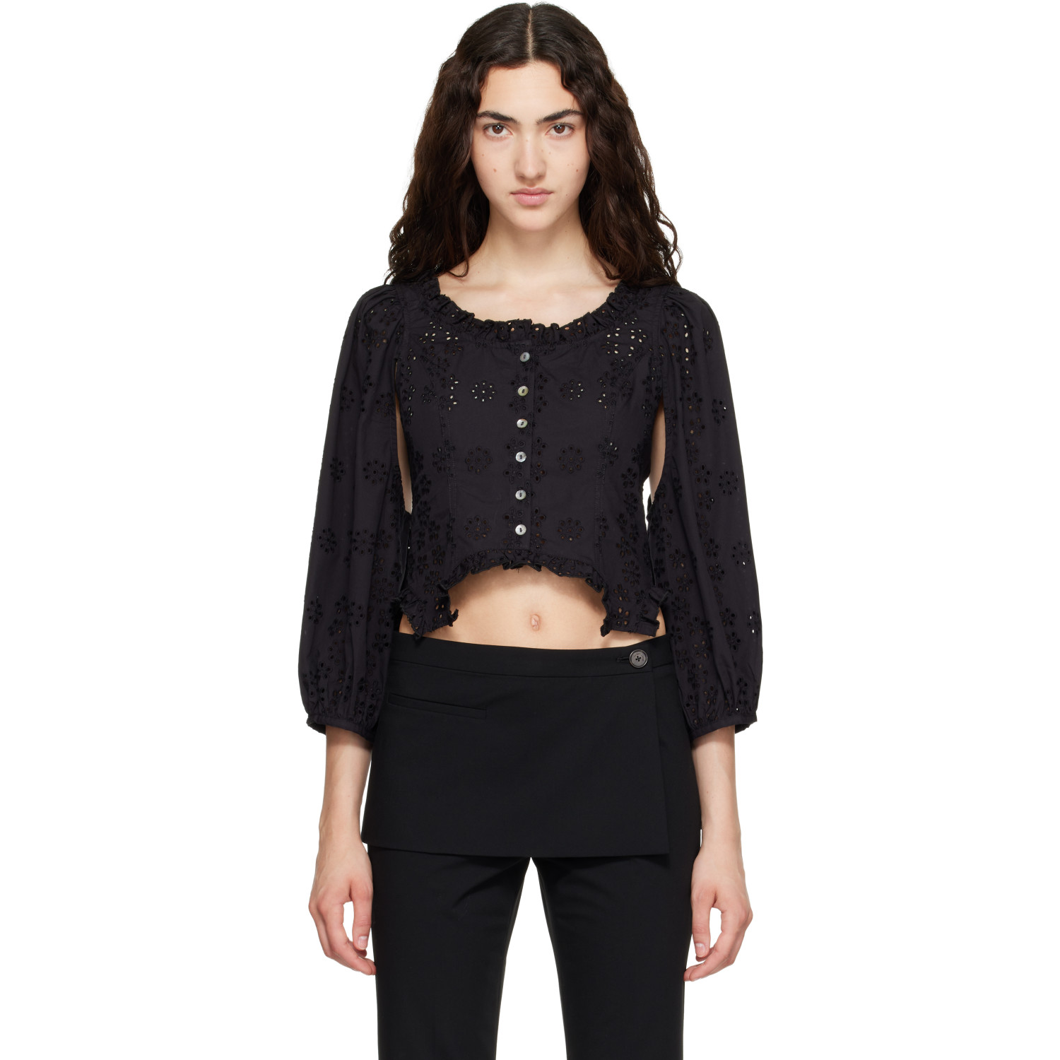 Sandy Liang Black Palisade Blouse