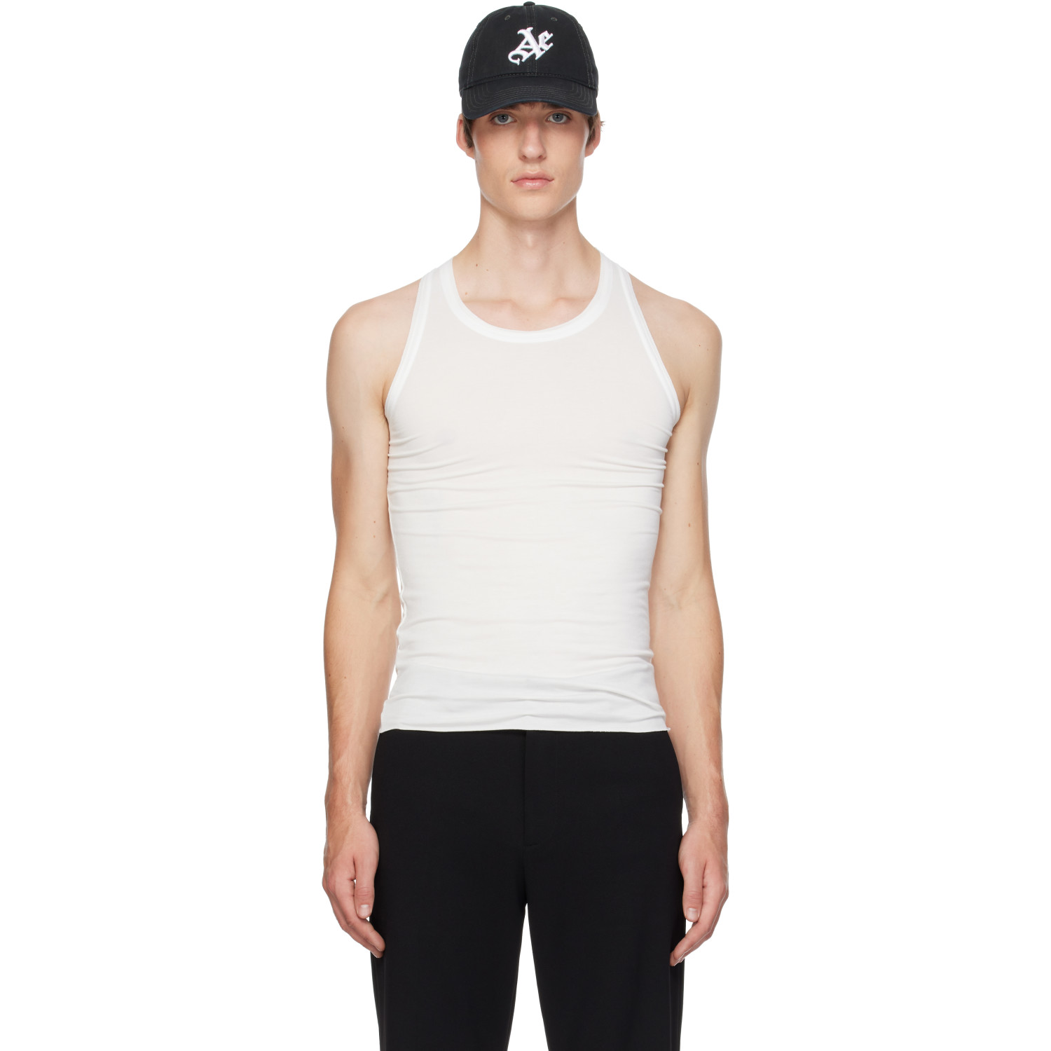 AARON ESH Off-White Jersey Satin Trim Tank Top