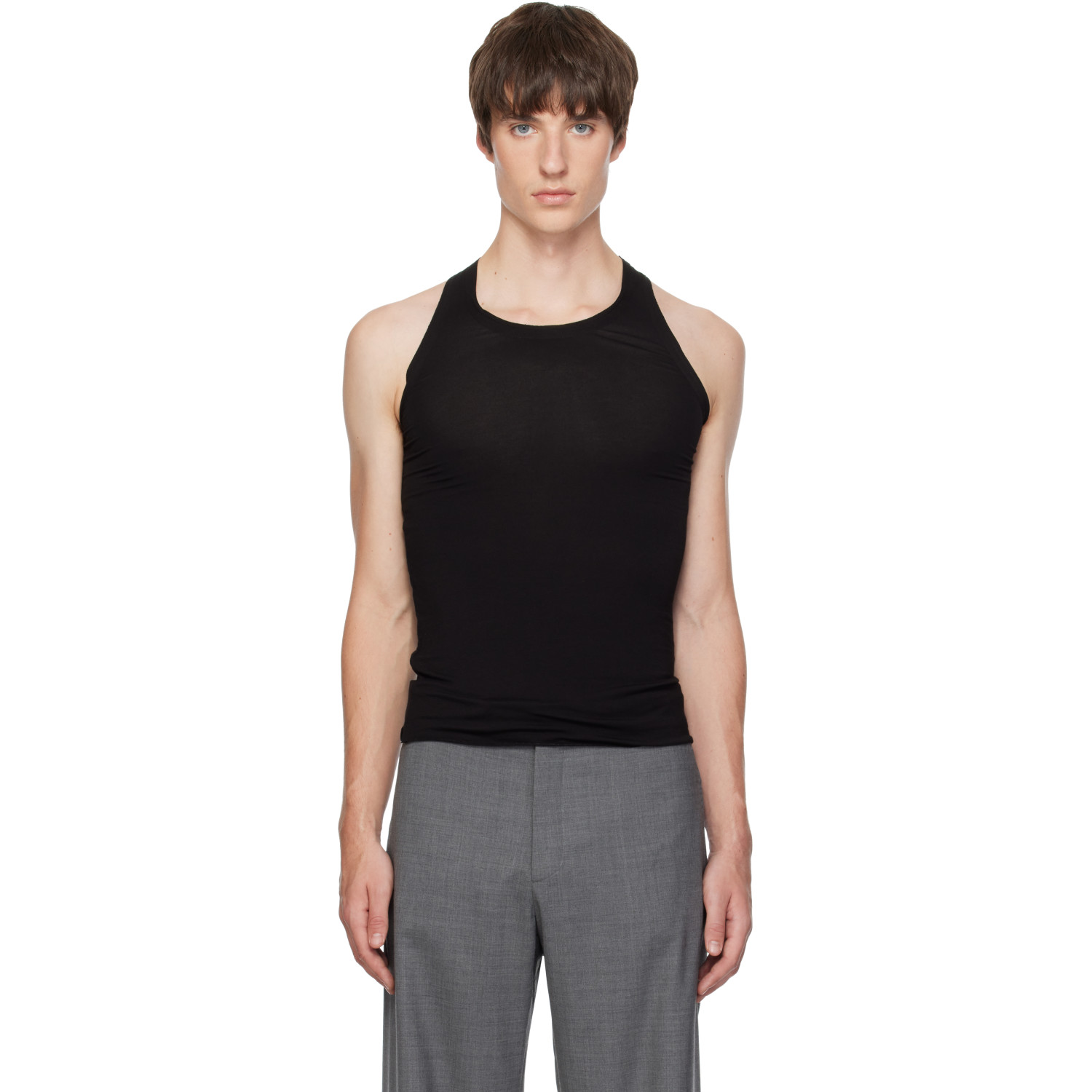 AARON ESH Black Jersey Satin Trim Tank Top