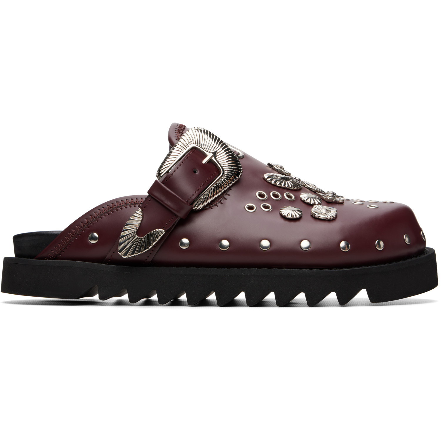 Toga Virilis SSENSE Exclusive Burgundy Eyelet Metal Sabot Slip-on Loafers