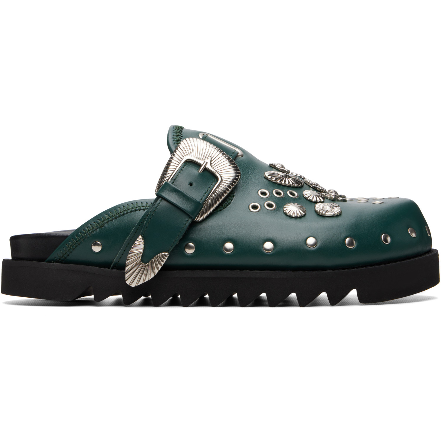Toga Virilis SSENSE Exclusive Green Eyelet Metal Sabot Slip-on Loafers