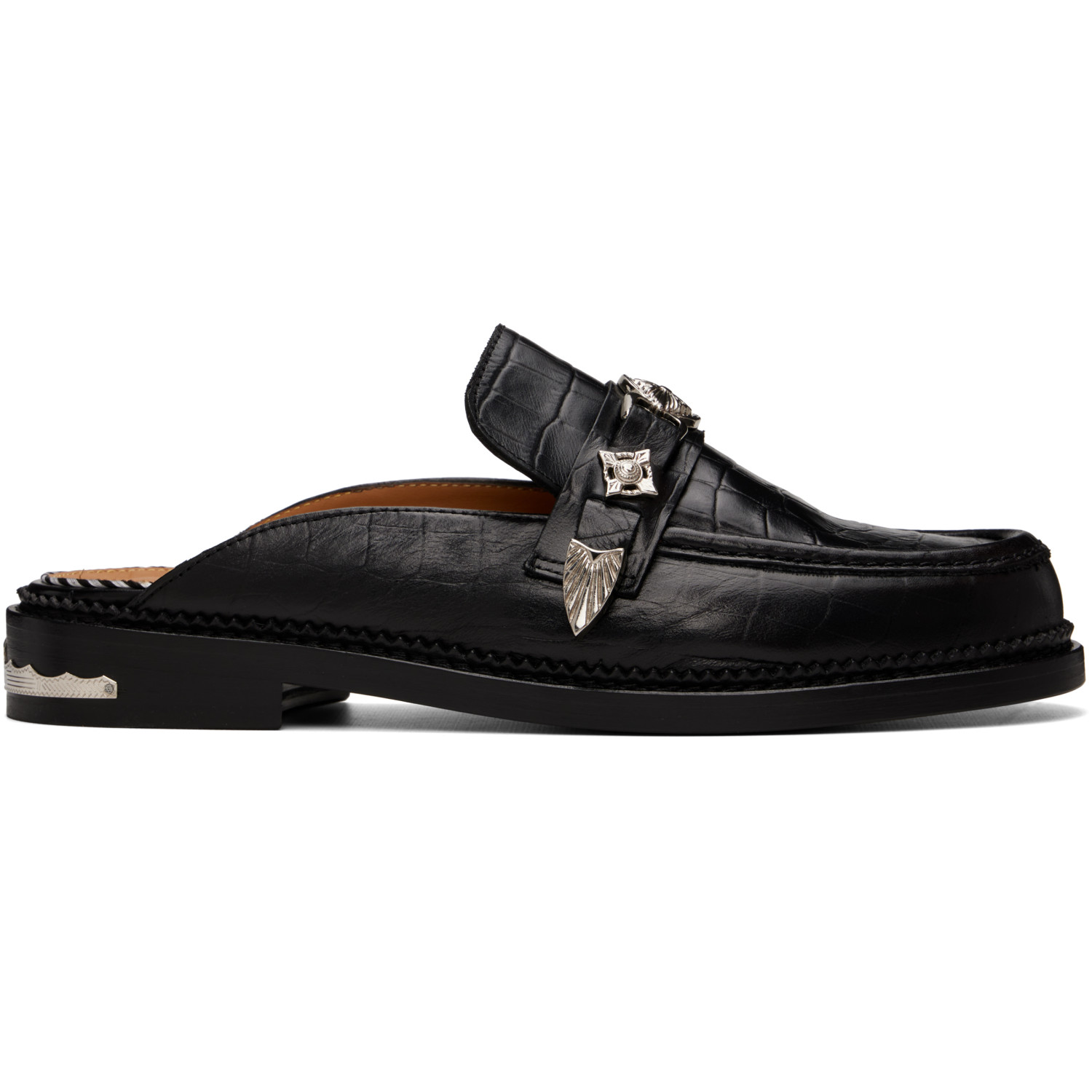 Toga Virilis Black Embossed Croco Loafers