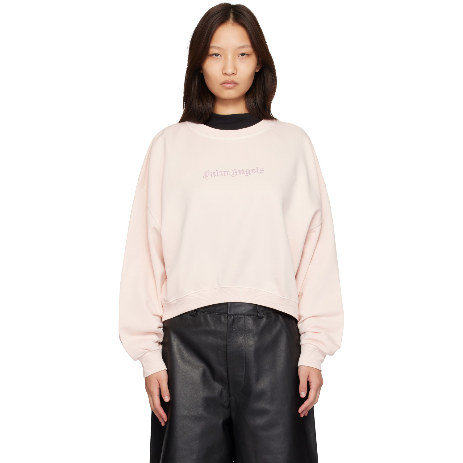 Palm Angels Pink Stud Logo Crew Sweatshirt