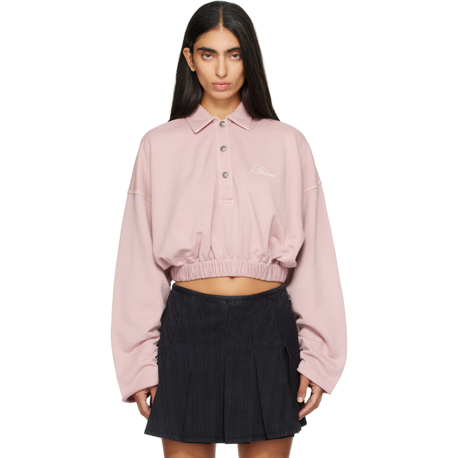 Palm Angels Pink Palm Sway Cropped Long Sleeve Polo
