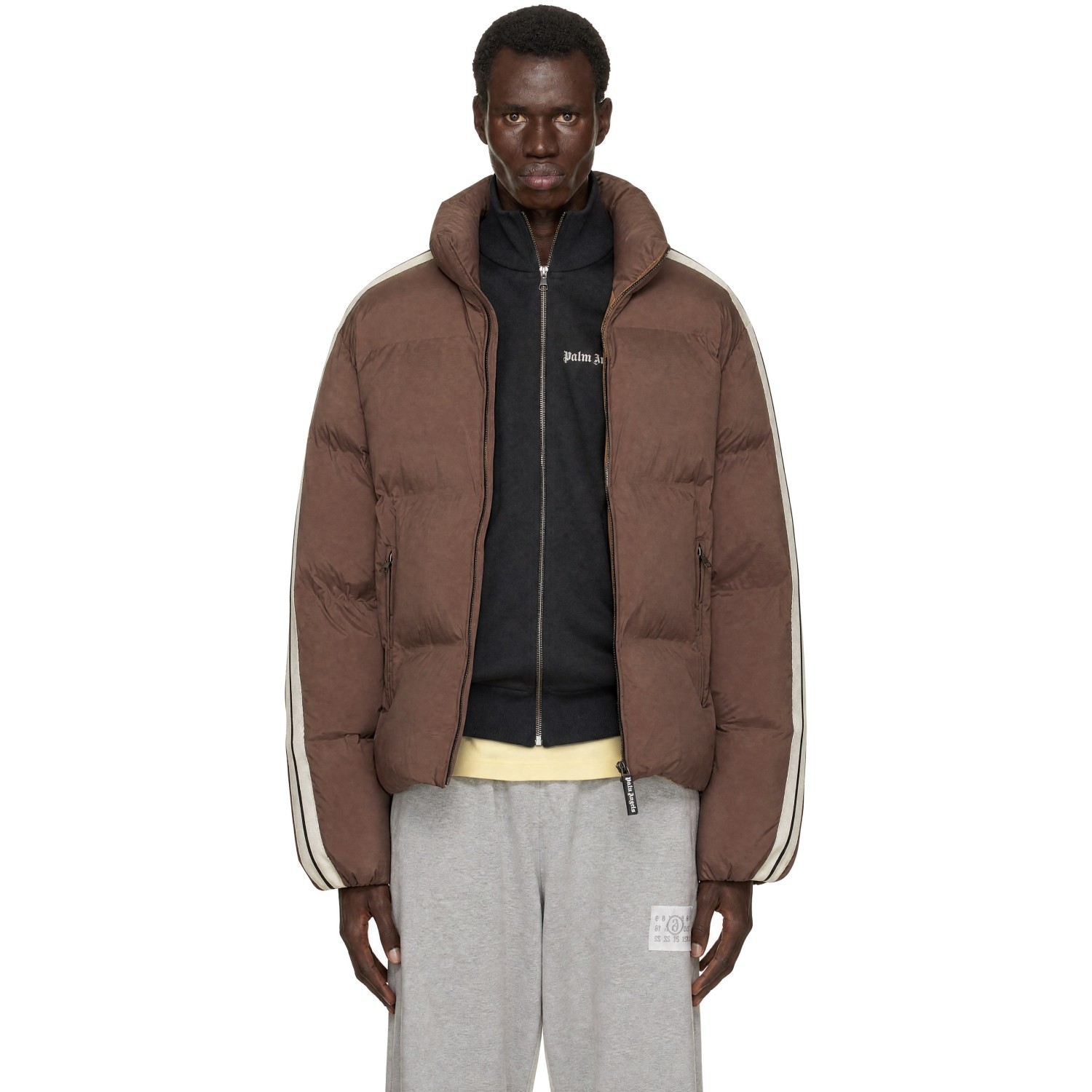 Palm Angels Brown Classic Logo Track Puffer Jacket