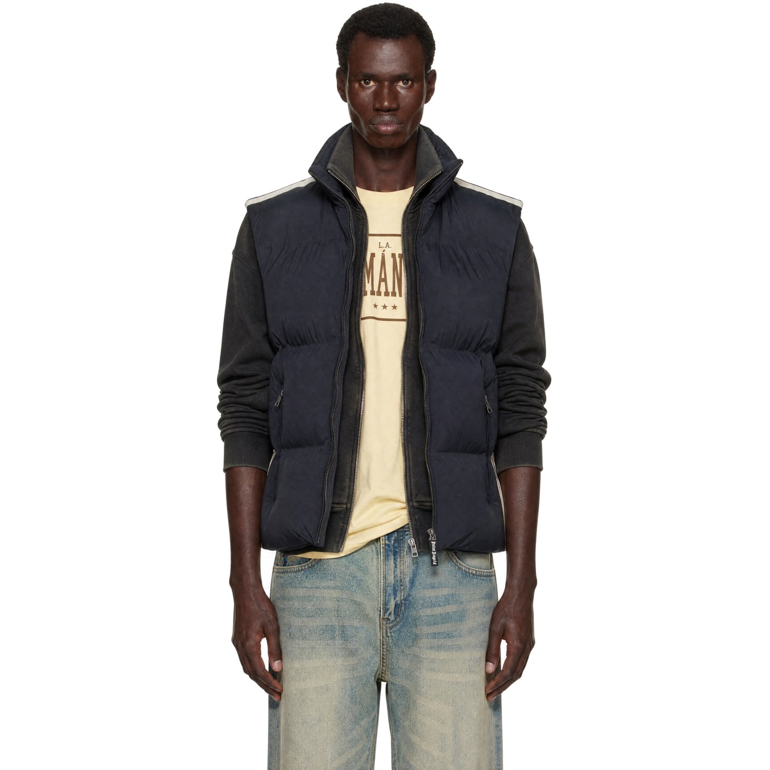 Palm Angels Black Classic Logo Track Puffer Vest