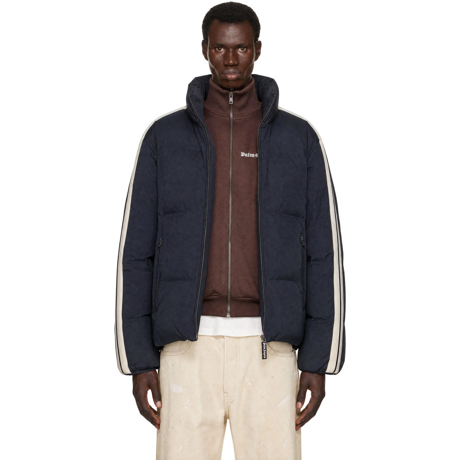 Palm Angels Black Classic Logo Track Puffer Jacket