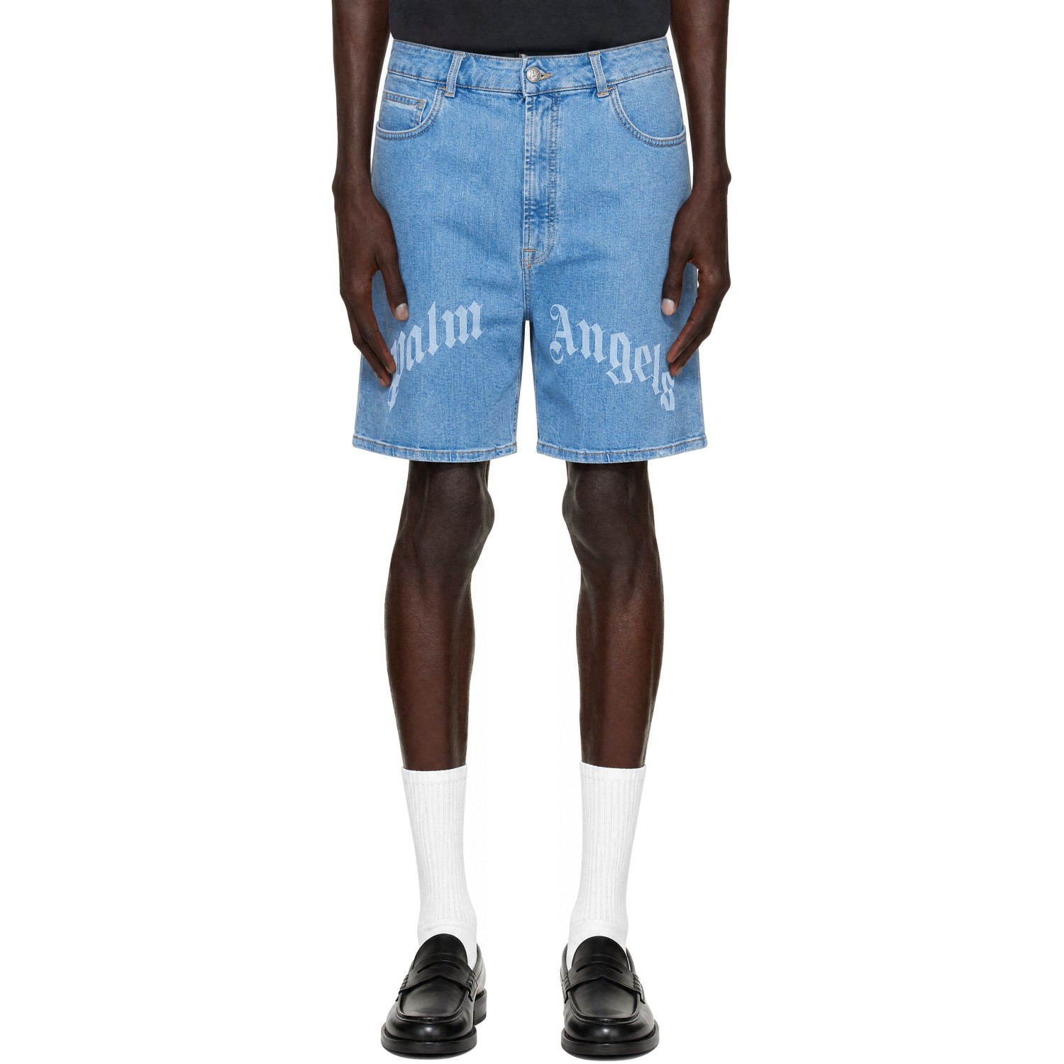 Palm Angels Blue Splitted Curved Logo Shorts