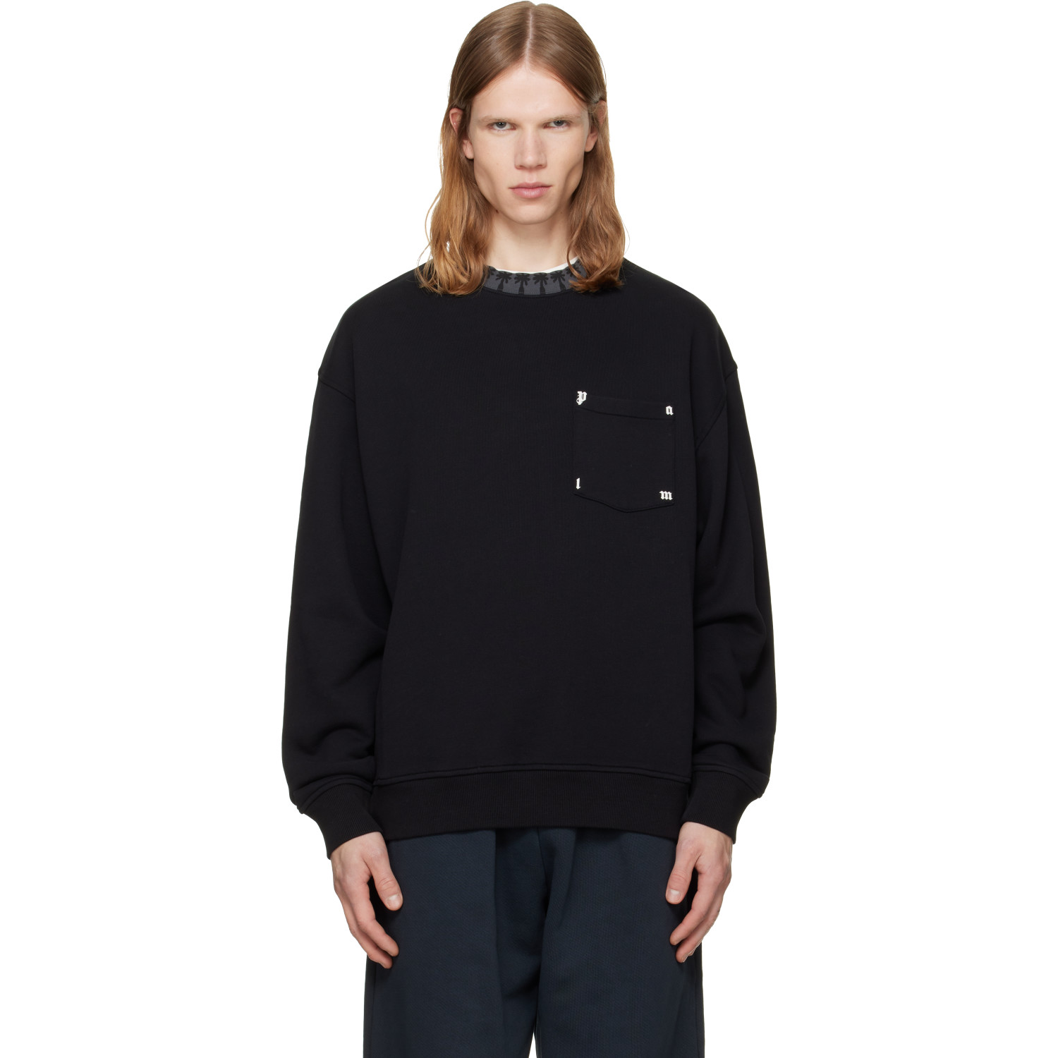 Palm Angels Black Palm Rib Regular Crewneck Sweatshirt