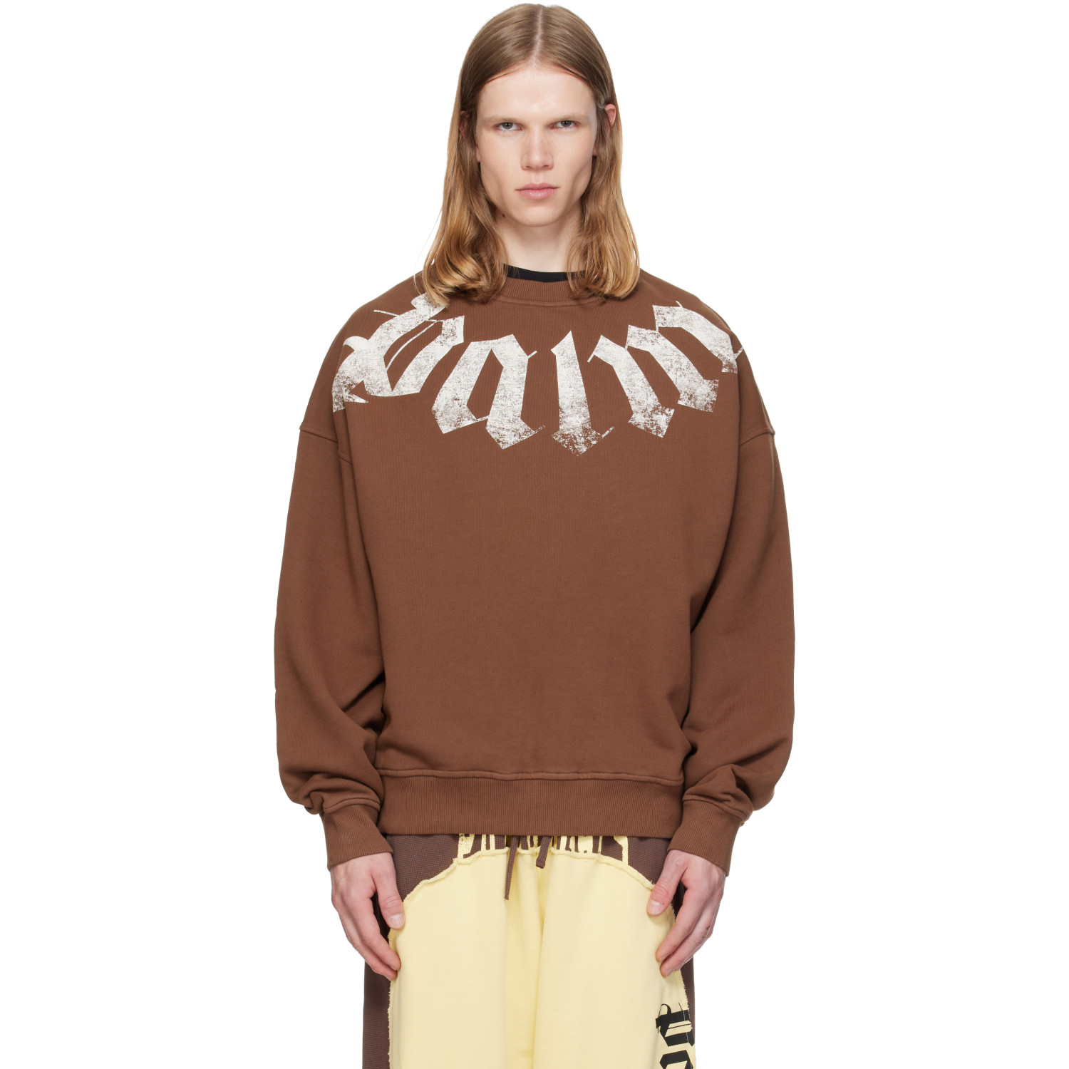 Palm Angels Brown Big Neck Logo Loose Sweatshirt