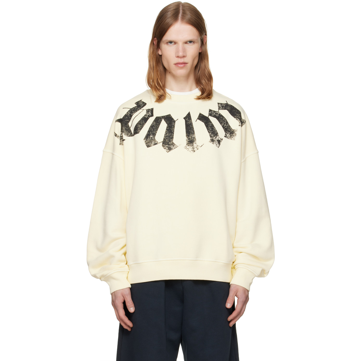 Palm Angels Yellow Big Neck Logo Loose Sweatshirt