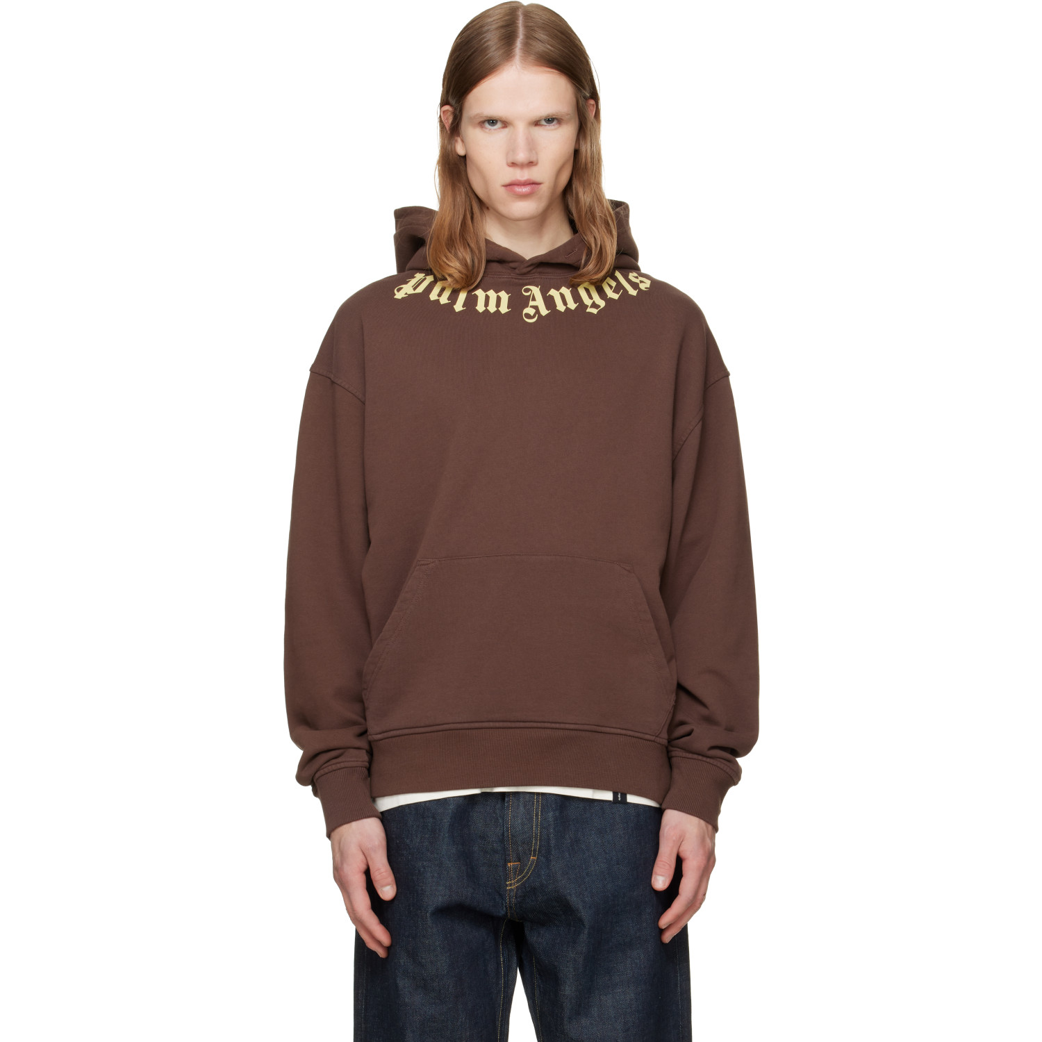 Palm Angels Brown Neck Logo Hoodie