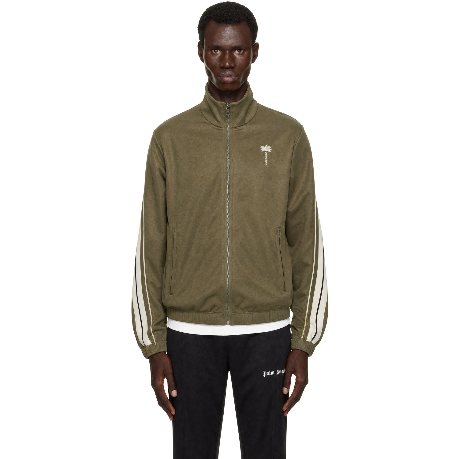 Palm Angels Green Palm Tree Striped Track Jacket