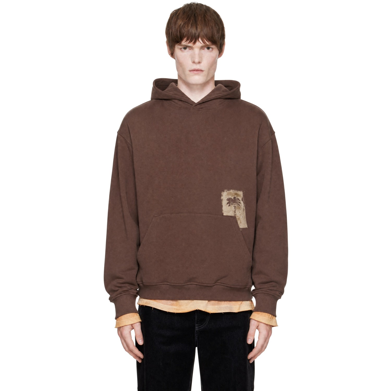 Palm Angels Brown Brushed Palm Tree Regular Hoodie