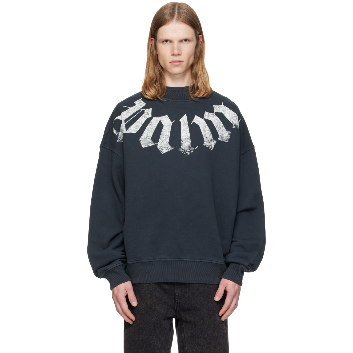 Palm Angels Black Big Neck Logo Loose Sweatshirt