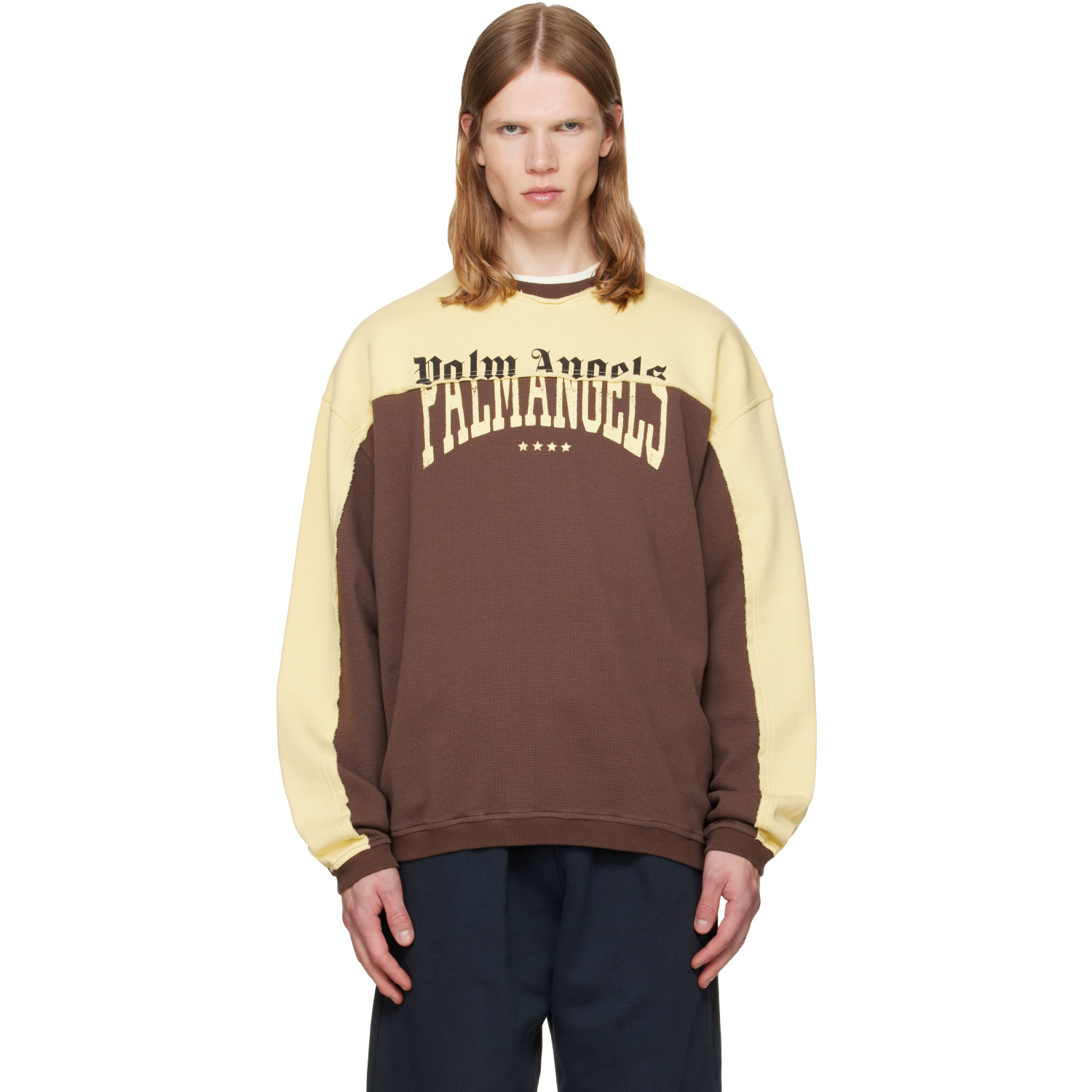 Palm Angels Brown & Yellow Vintage Logo Crewneck Sweatshirt