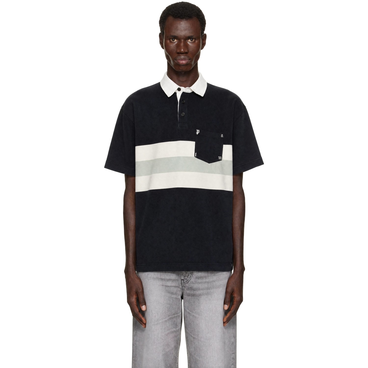 Palm Angels Black Palm Type Stripe Loose Polo