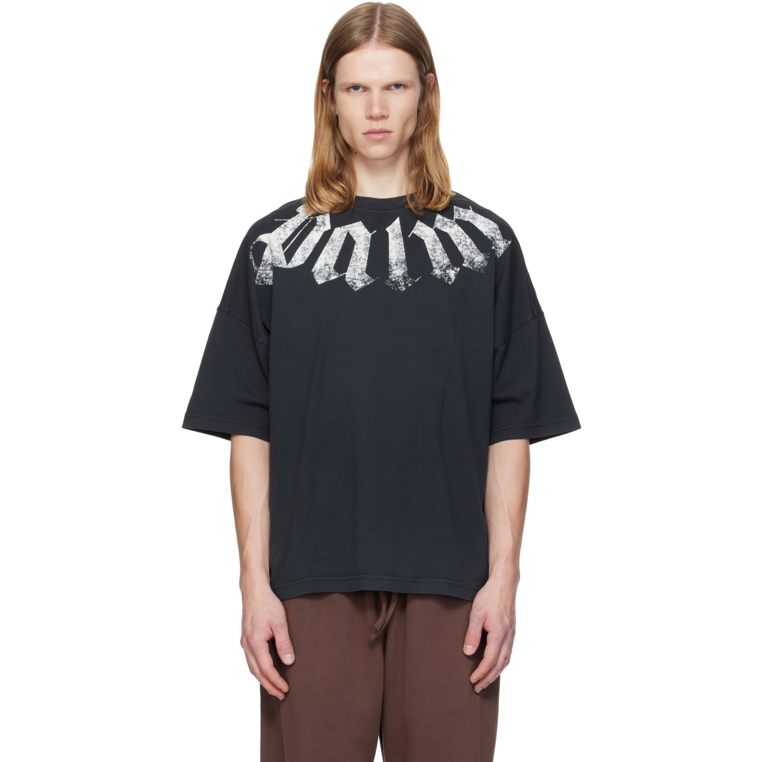 Palm Angels Black Big Neck Logo Loose T-shirt