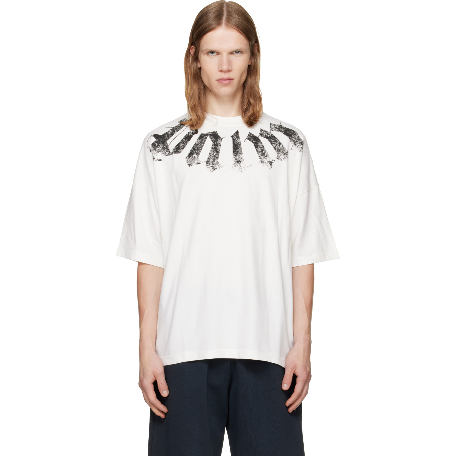 Palm Angels Off-White Big Neck Logo Loose T-shirt